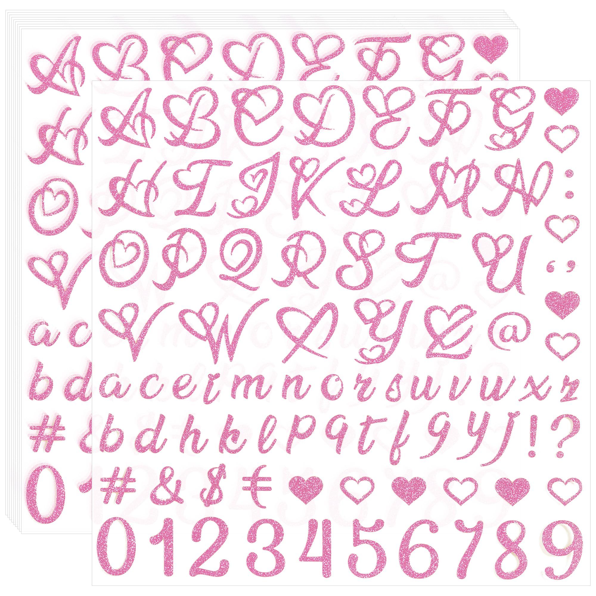 YKYUASD 820 Pcs 10 Sheets Valentines Day Stickers Vinyl Gold Alphanumeric Stickers Self-Adhesive Letter Number Symbol Heart Stickers for DIY Crafts