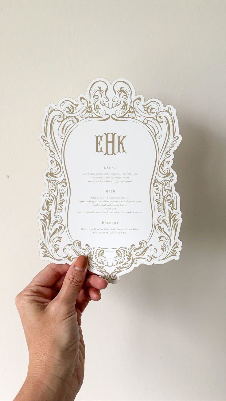 Ornate Vintage Baroque Border Laser Cut Monogram Wedding Menu | Indiana Roof Ballroom Wedding