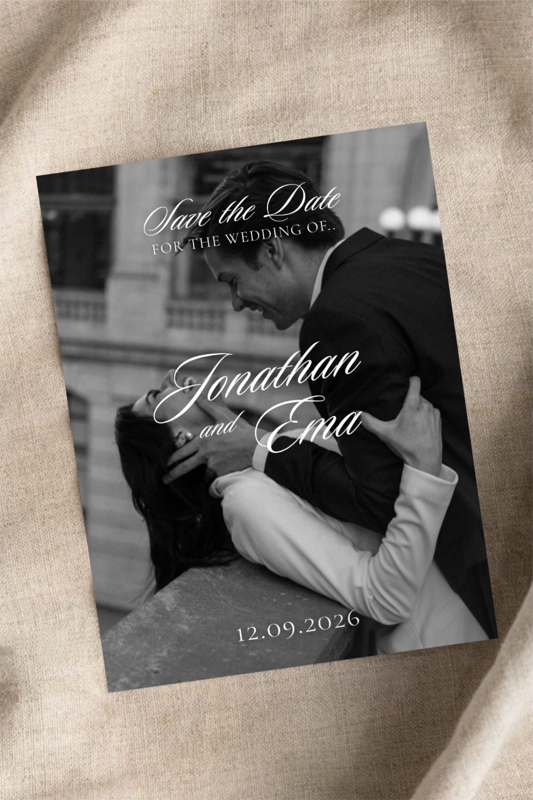 Chic Black & White Save the Date Idea | Luxury 2026 Wedding Photo Invitation Inspired Design