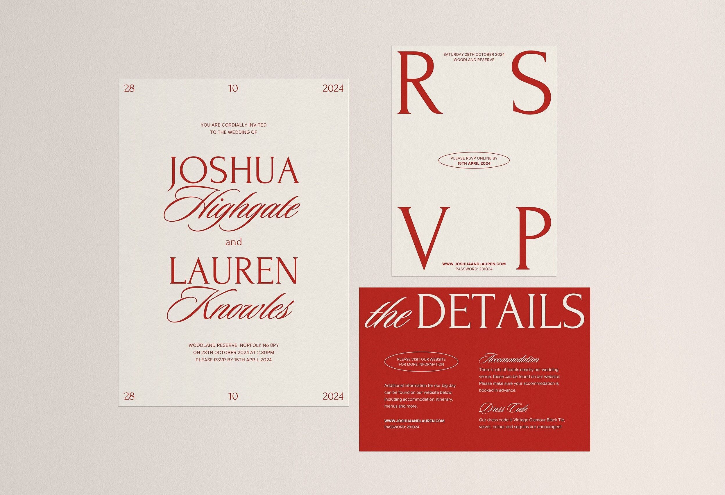 Lot de modèles de mariage modifiables : faire-part, RSVP et carte d’informations (Toile)