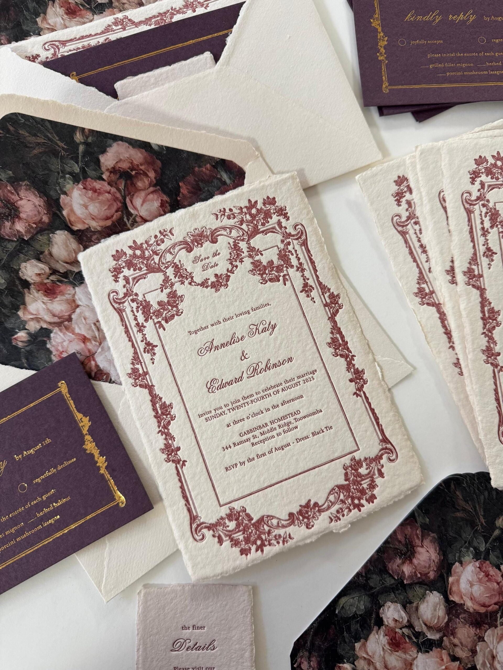 letterpress wedding invitations, handmade paper