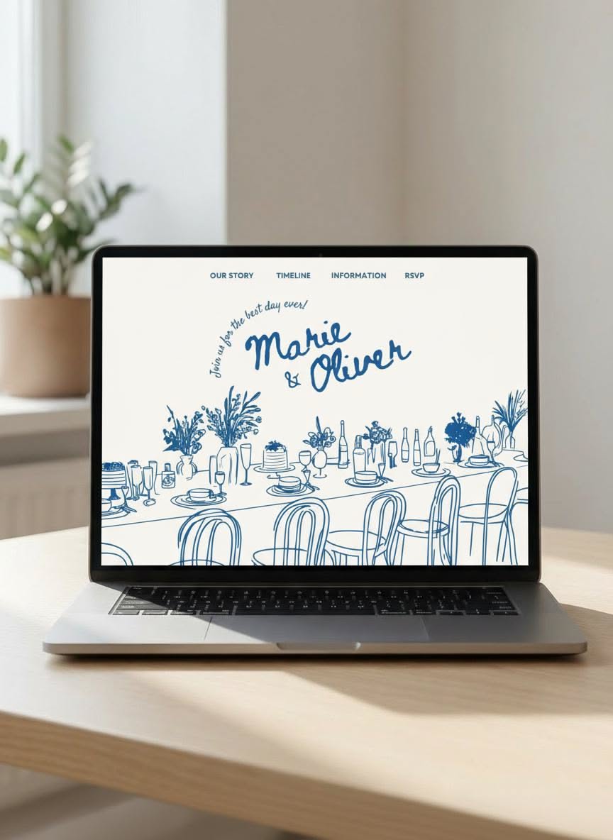Modèle de site Web de mariage romantique : toile dessinée à la main