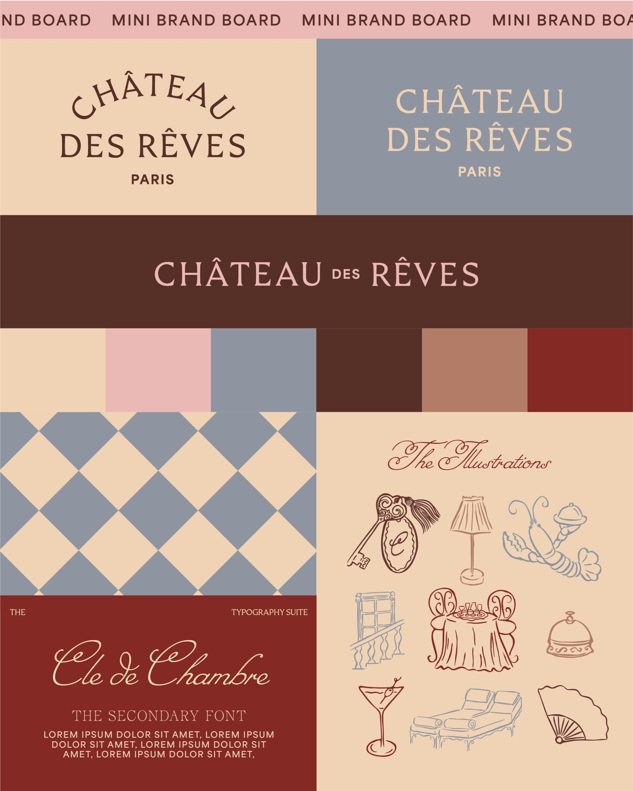 Château Des Rêves Hotel Branding Mini Board Concept | Luxury Design Branding Illustration