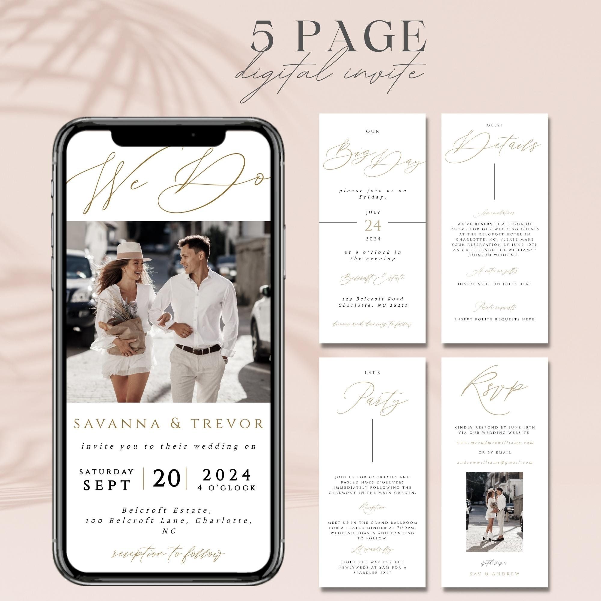 Faire-part de mariage numérique de 5 pages, faire-part de mariage électronique, faire-part de mariage numérique, faire-part de mariage tropical, modèle evite