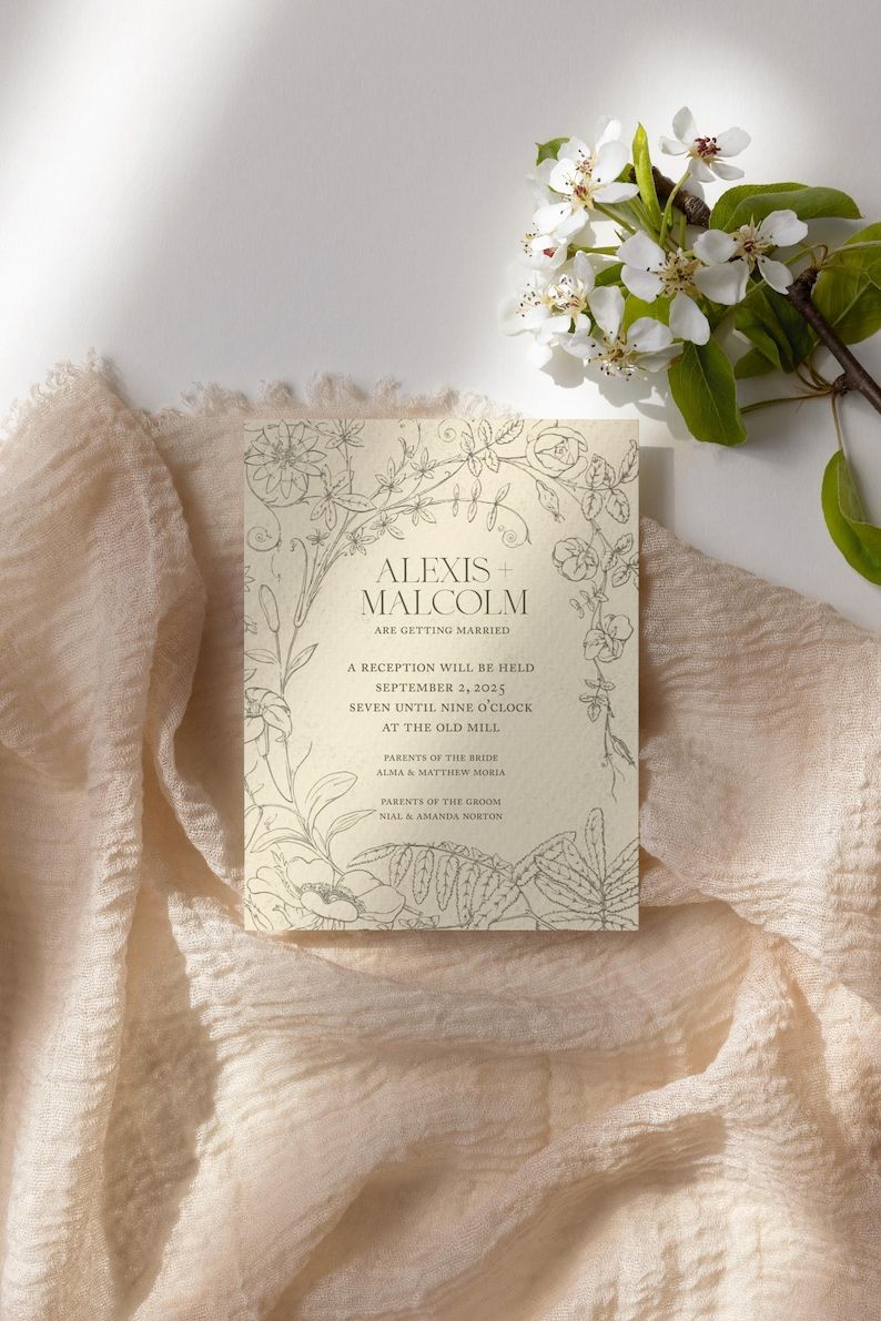 Vintage Book Illustrated Wedding Invitation