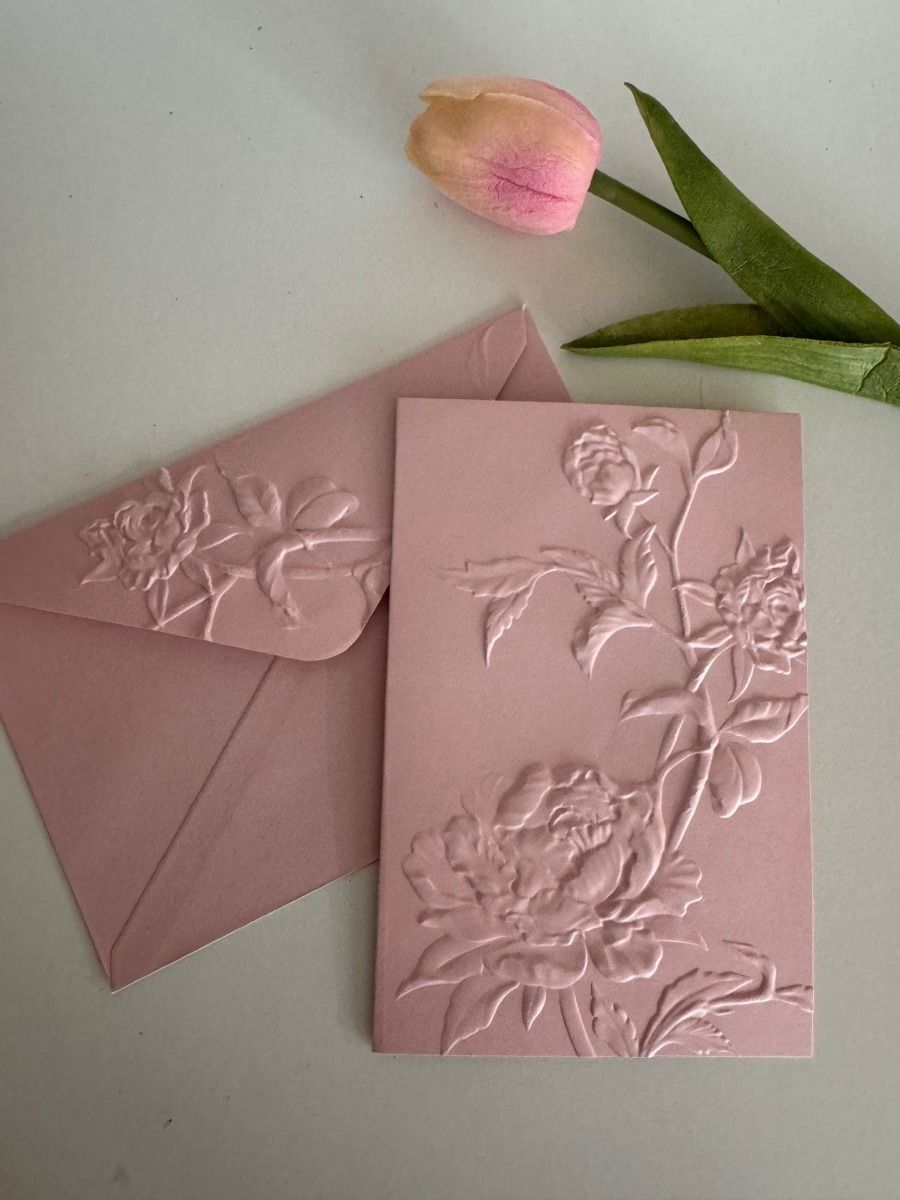 Rose Embossed Pink Blank Notecards