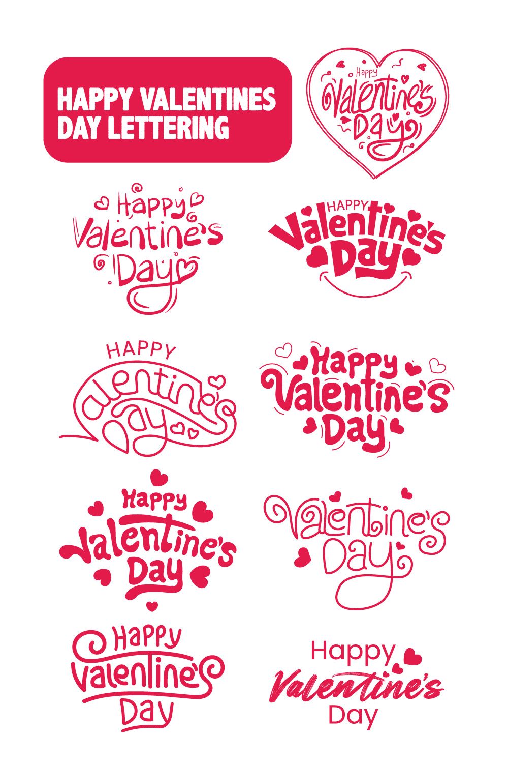 Happy Valentines Day lettering greeting card template Bundle design