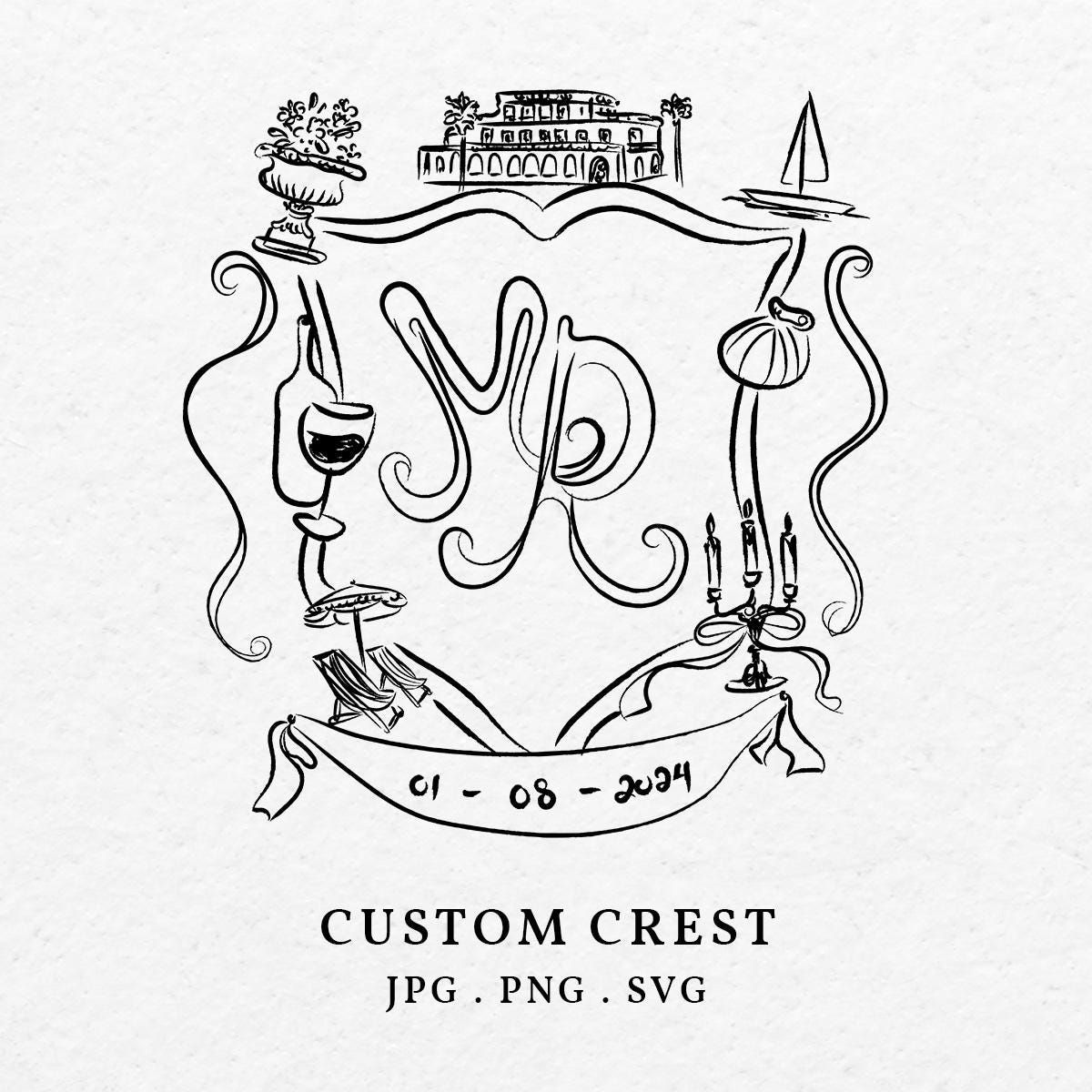 Hand-drawn Custom Wedding Crest – Personalized Monogram & Date (PNG, SVG, JPG) — Etsy
