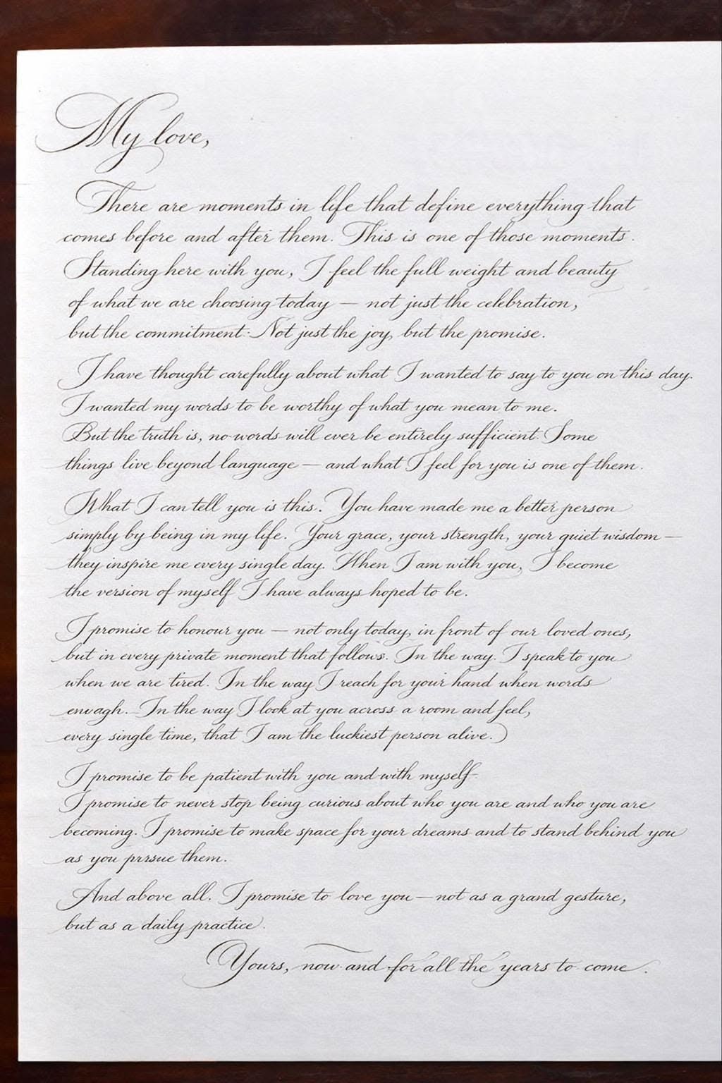 Calligraphie manuscrite de vœux de mariage : lettre personnalisée : calligraphie personnalisée pour les mariés