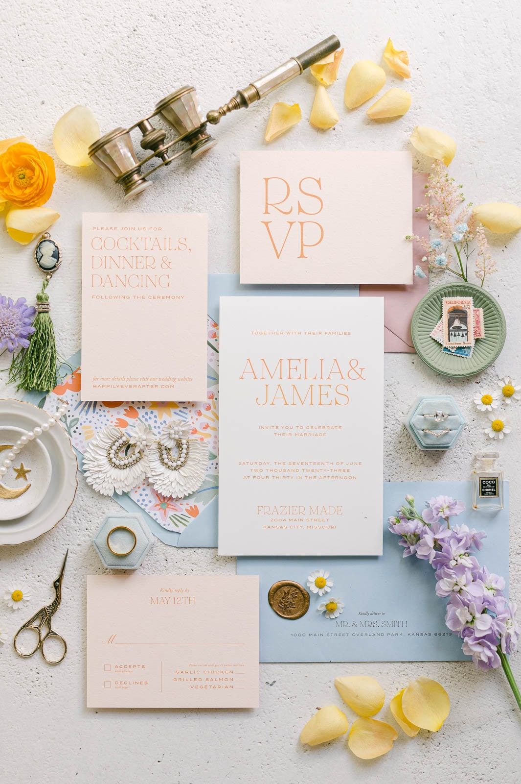 de Suite de mariage Amelia | Faire-part de mariage tendance | Papeterie de mariage unique | Faire-part de mariage lumineux | Téléchargement de mariage moderne