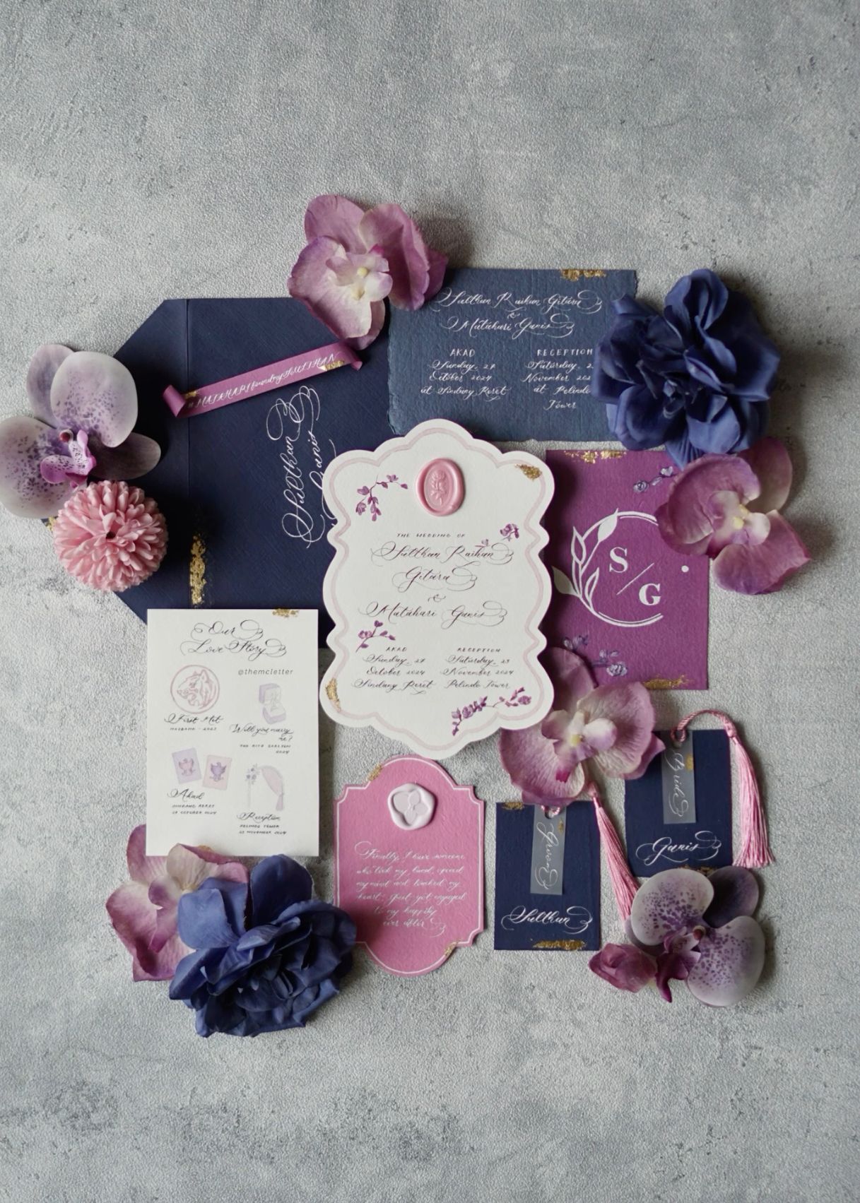 Wedding Calligraphy Keepsake Indonesia (Navy and Mauve)