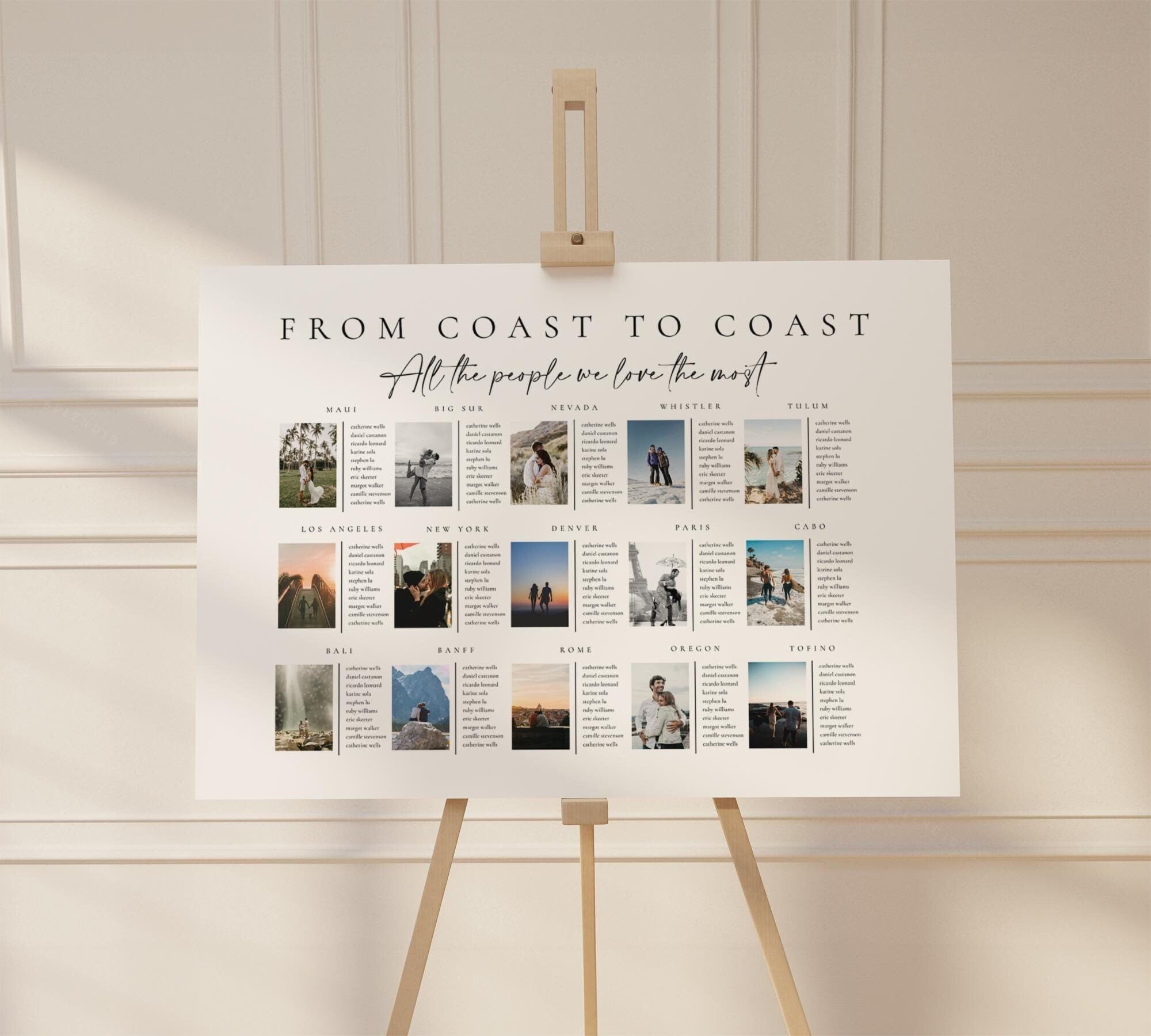 Modèle de plan de table pour mariage à destination : photo de paysage, thème de voyage (téléchargement numérique) — Céline