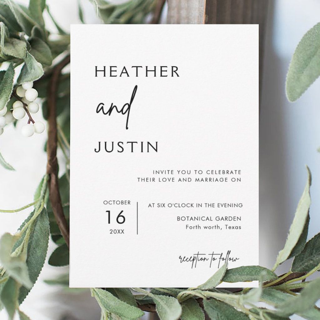 Minimalist Modern Simple Wedding Invitations | Zazzle