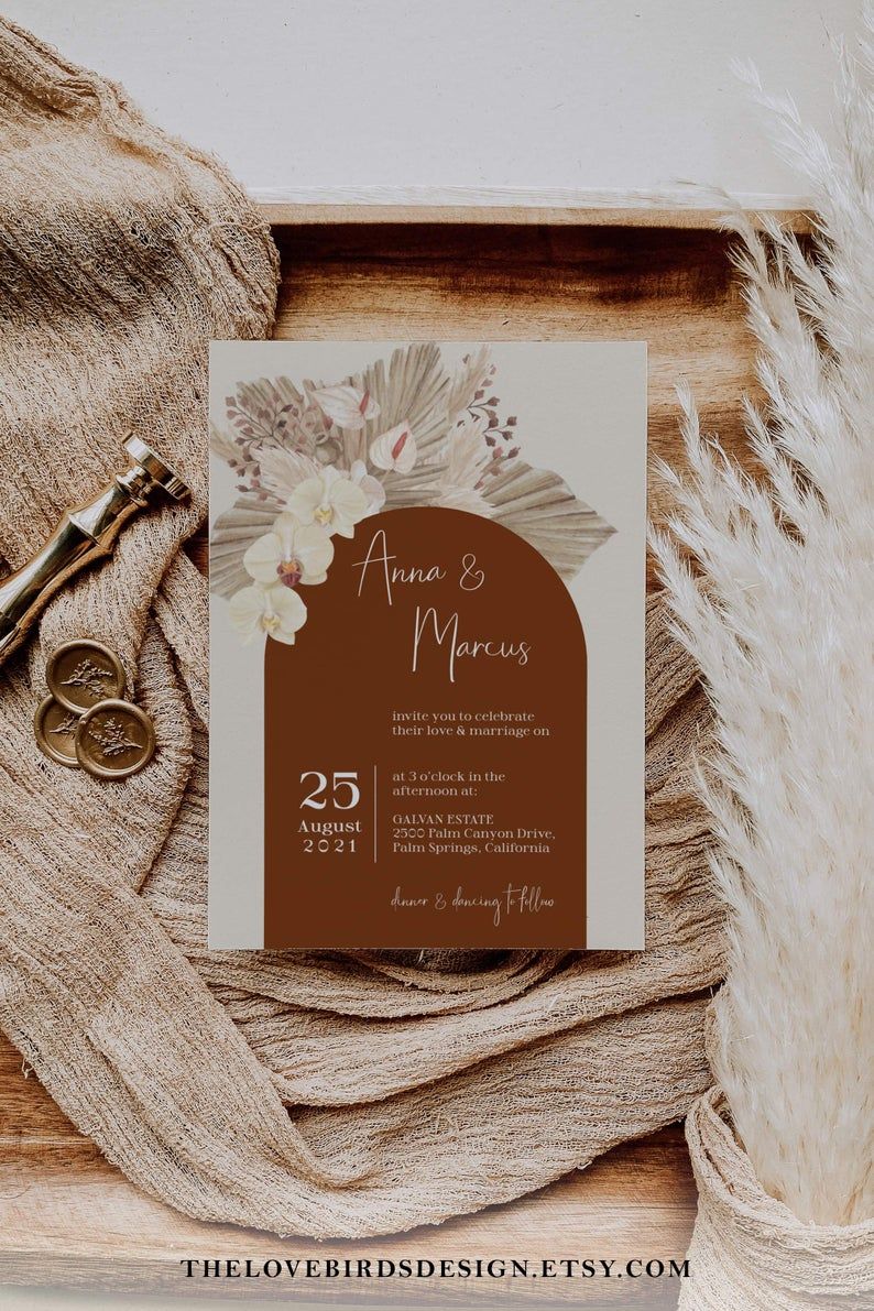 Rust Wedding Invitation Template, Boho Tropical Desert Greenery Invite 001BO-WEINV — Etsy