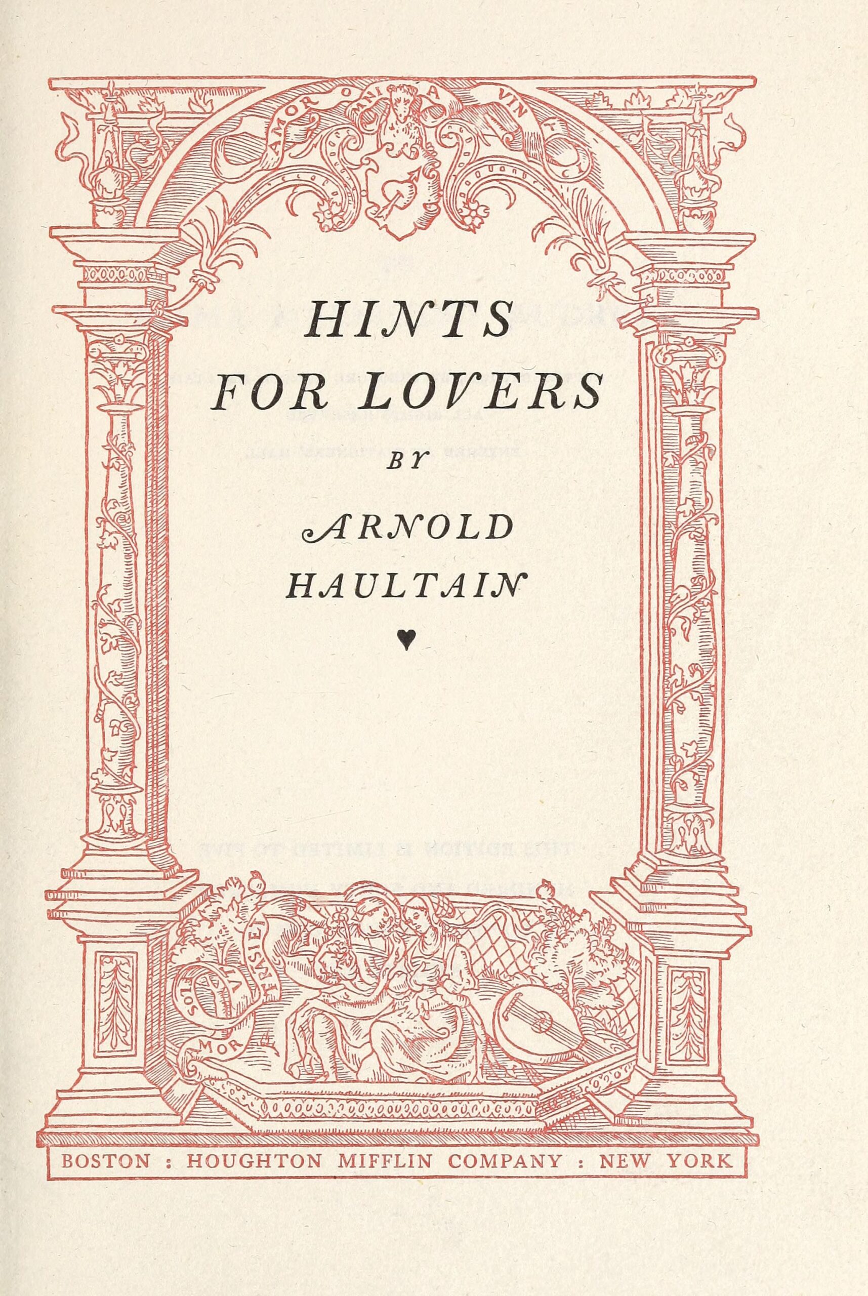 Hints for lovers : Haultain, Arnold, 1857-1941 : Free Download, Borrow, and Streaming : Internet Archive