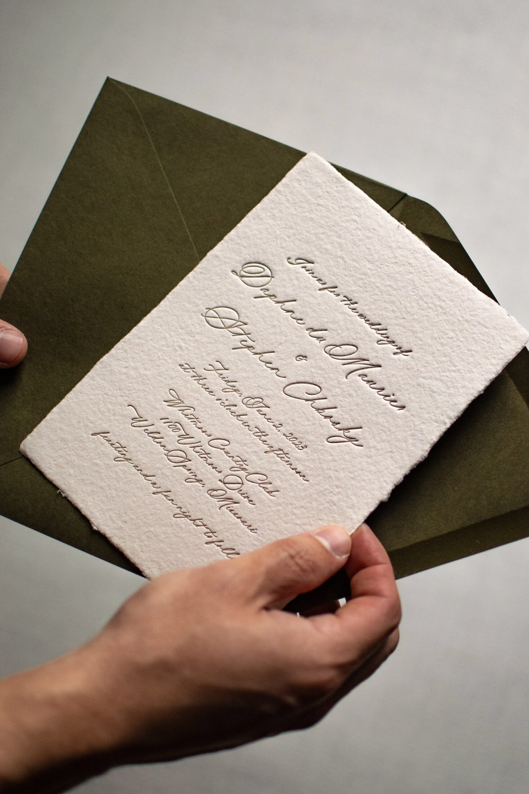 Wedding Invitation Letterpress, Elegant Handmade Paper Invitations, Formal