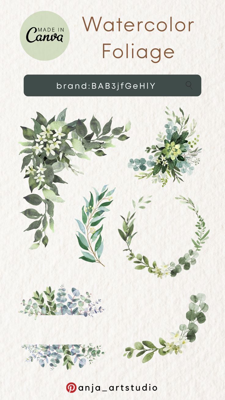 Green Watercolor Foliage Canva Pro Elements