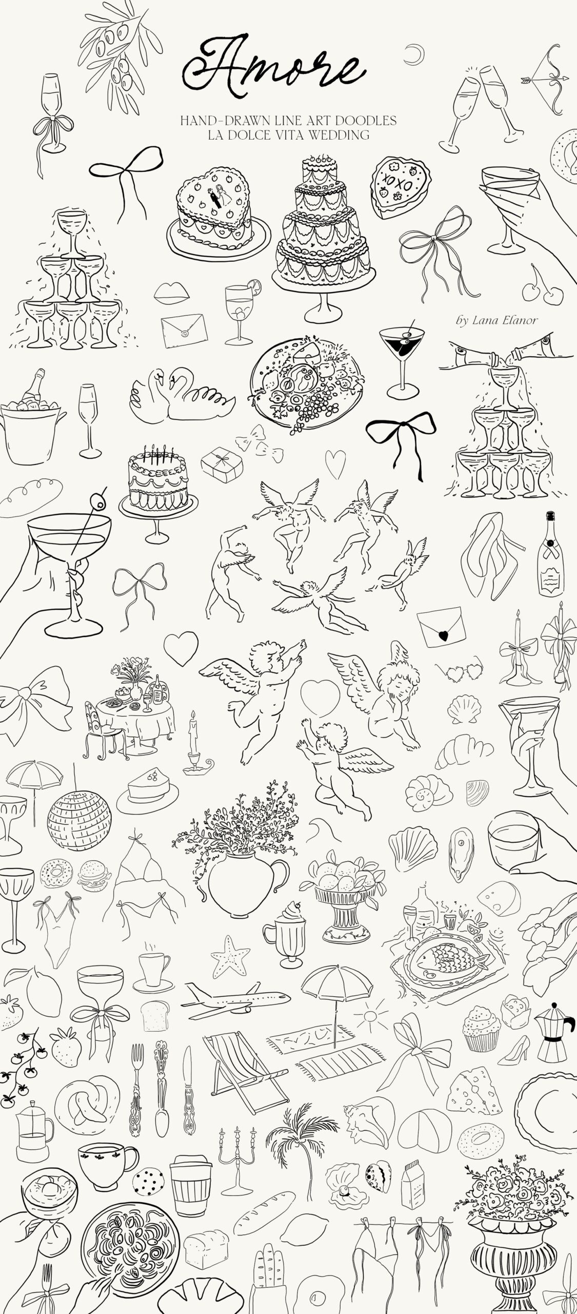 AMORE Line Doodle Dolce Vita Wedding, an Object Graphic by Lana Elanor