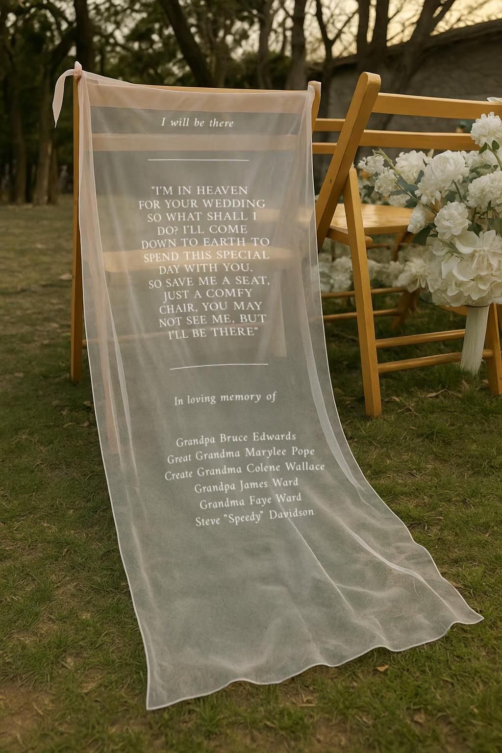 RESERVED Memorial Chair Sign, Memorial Wedding Sign, Wedding Fabric Sign, Wedding Chair Banner in Memory of Your Loved Ones — Etsy