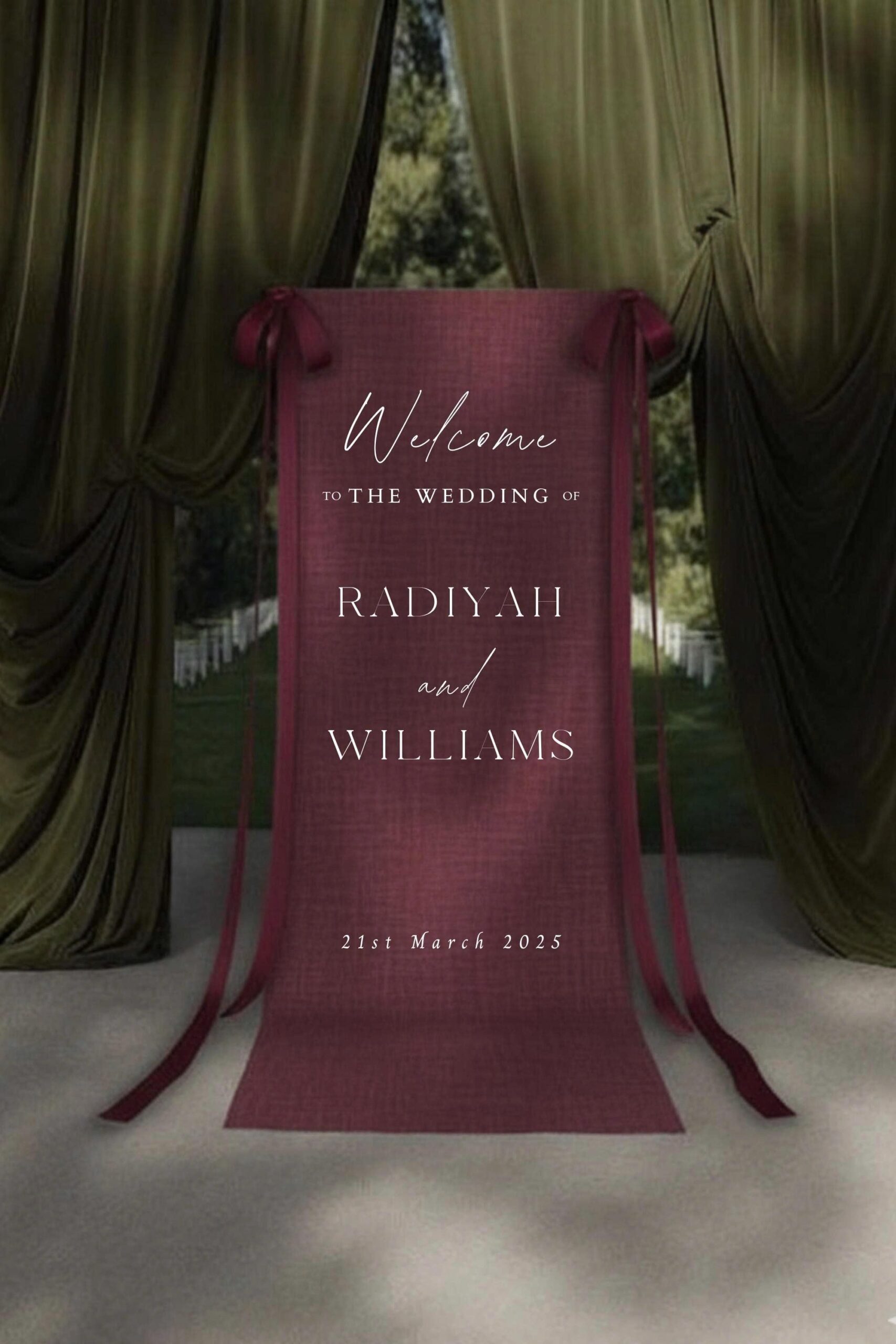 Elegant Wedding Welcome Sign | Burgundy Minimalist Wedding Banner | Custom Printable Wedding Decor — WS33