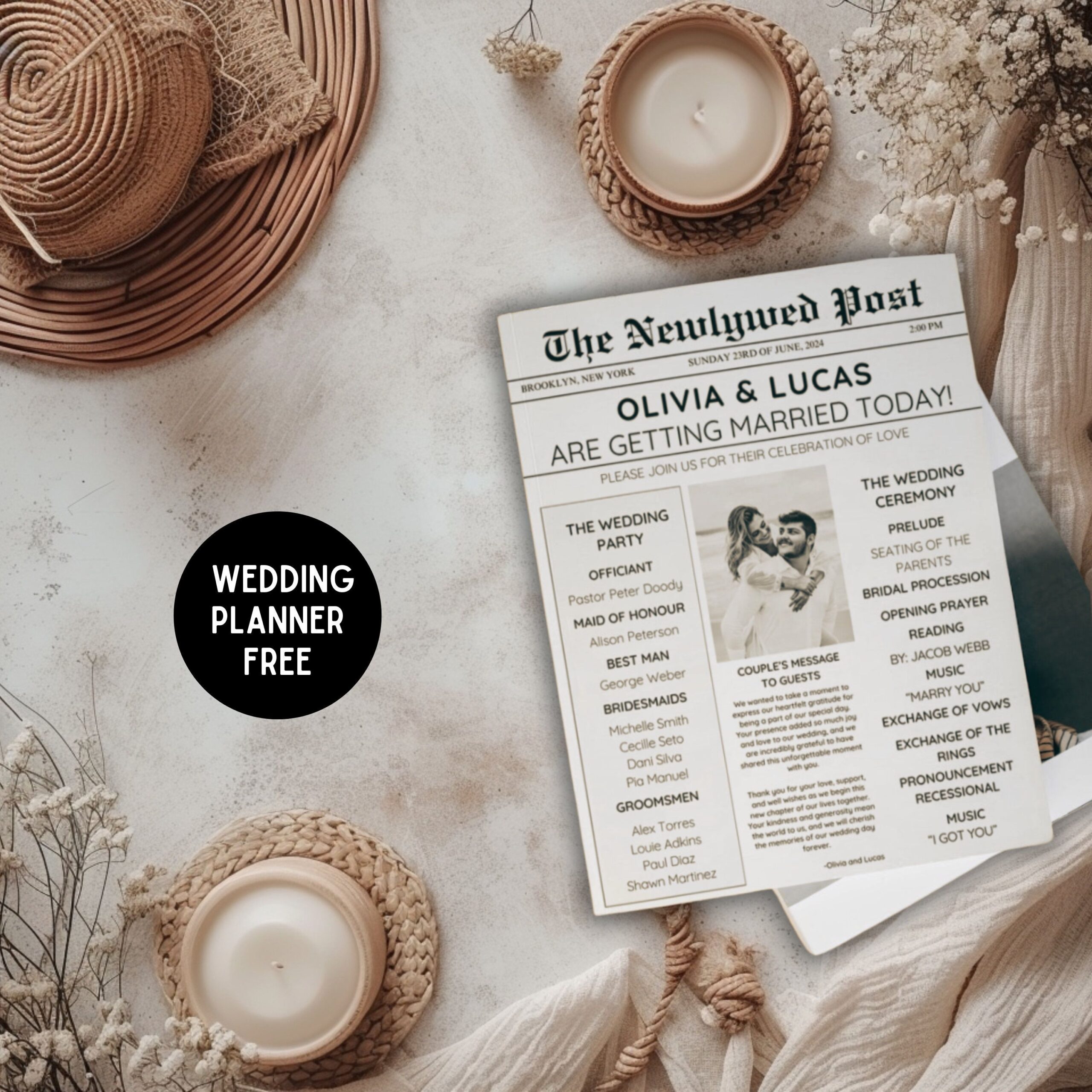 Creative Wedding Program: Modern Newlywed Infantry with Games and Timeline