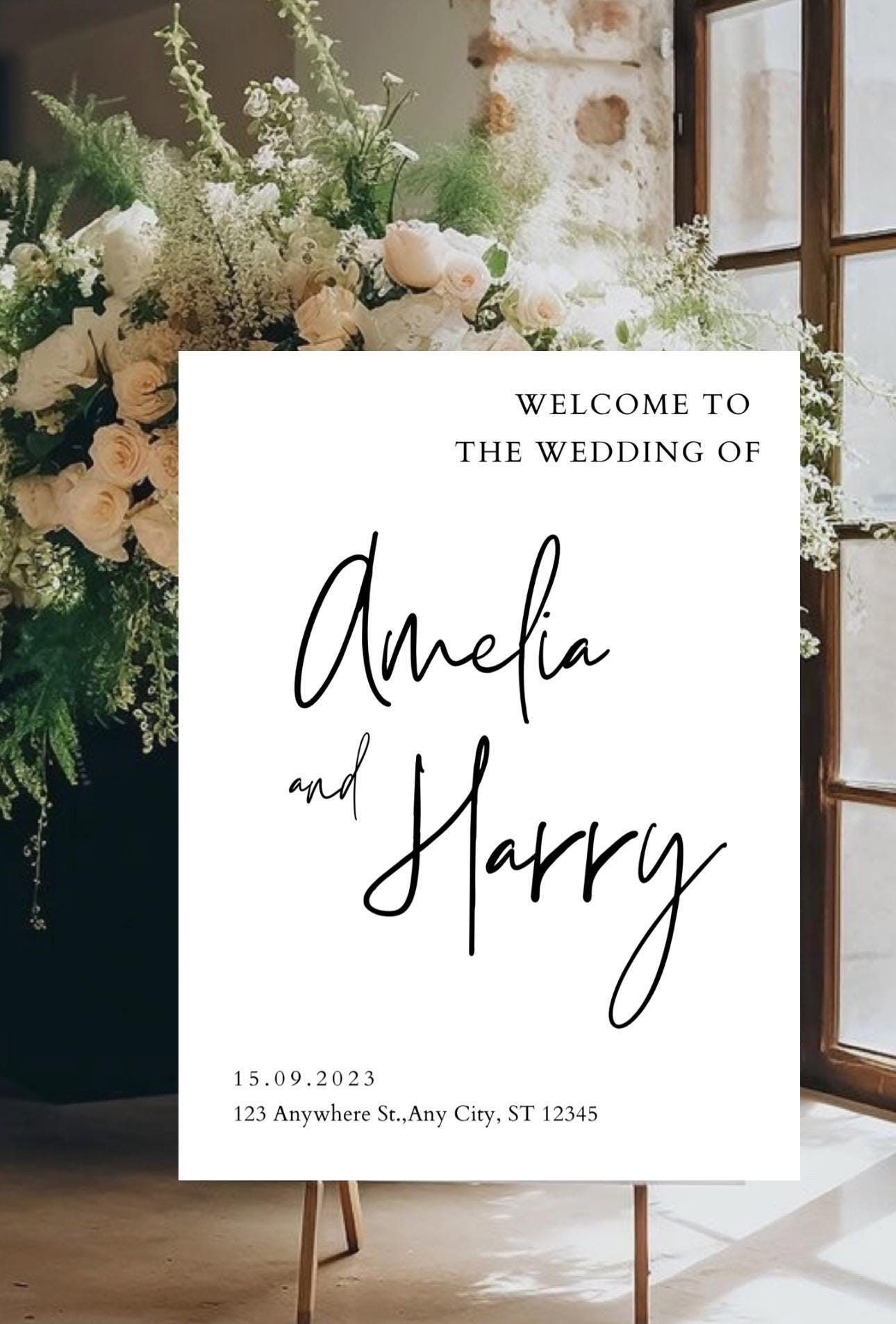 Panneau de bienvenue pour mariage | Modèle modifiable | Plaque de mariage imprimable | Tableau de bienvenue personnalisé | Décoration de mariage moderne | Panneau d’entrée de cérémonie