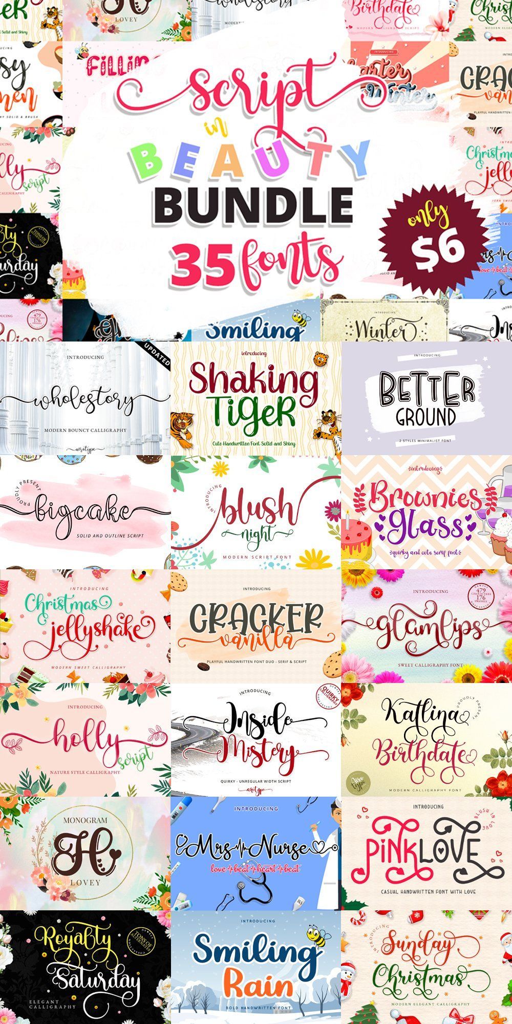 Font Bundles — Script in Beauty 35 Cursive & Display Fonts