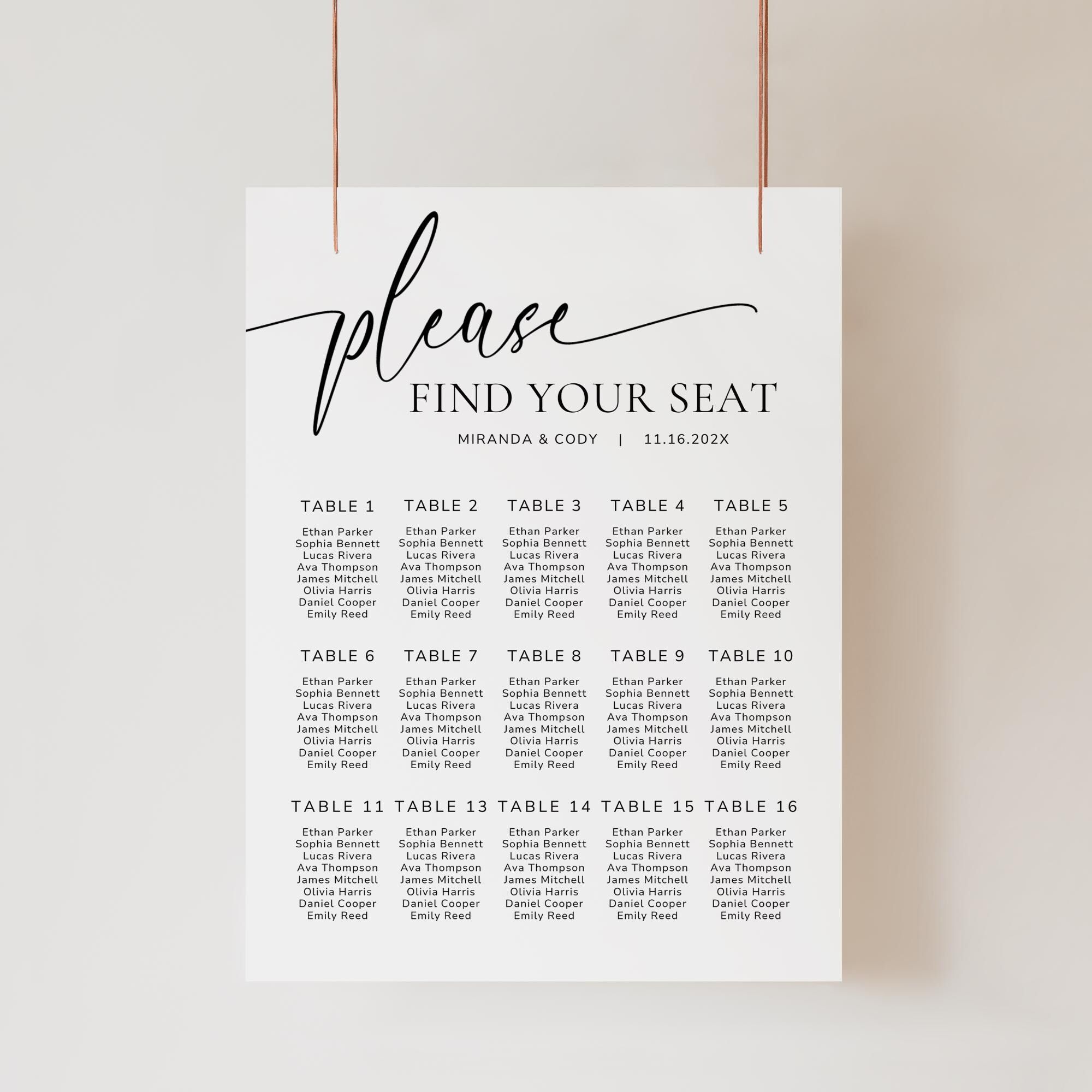 Minimalist Wedding Seating Chart Template, Modern Seating Chart Wedding, Simple Editable Wedding Seating Chart Board, Wedding Sign Canva DIY