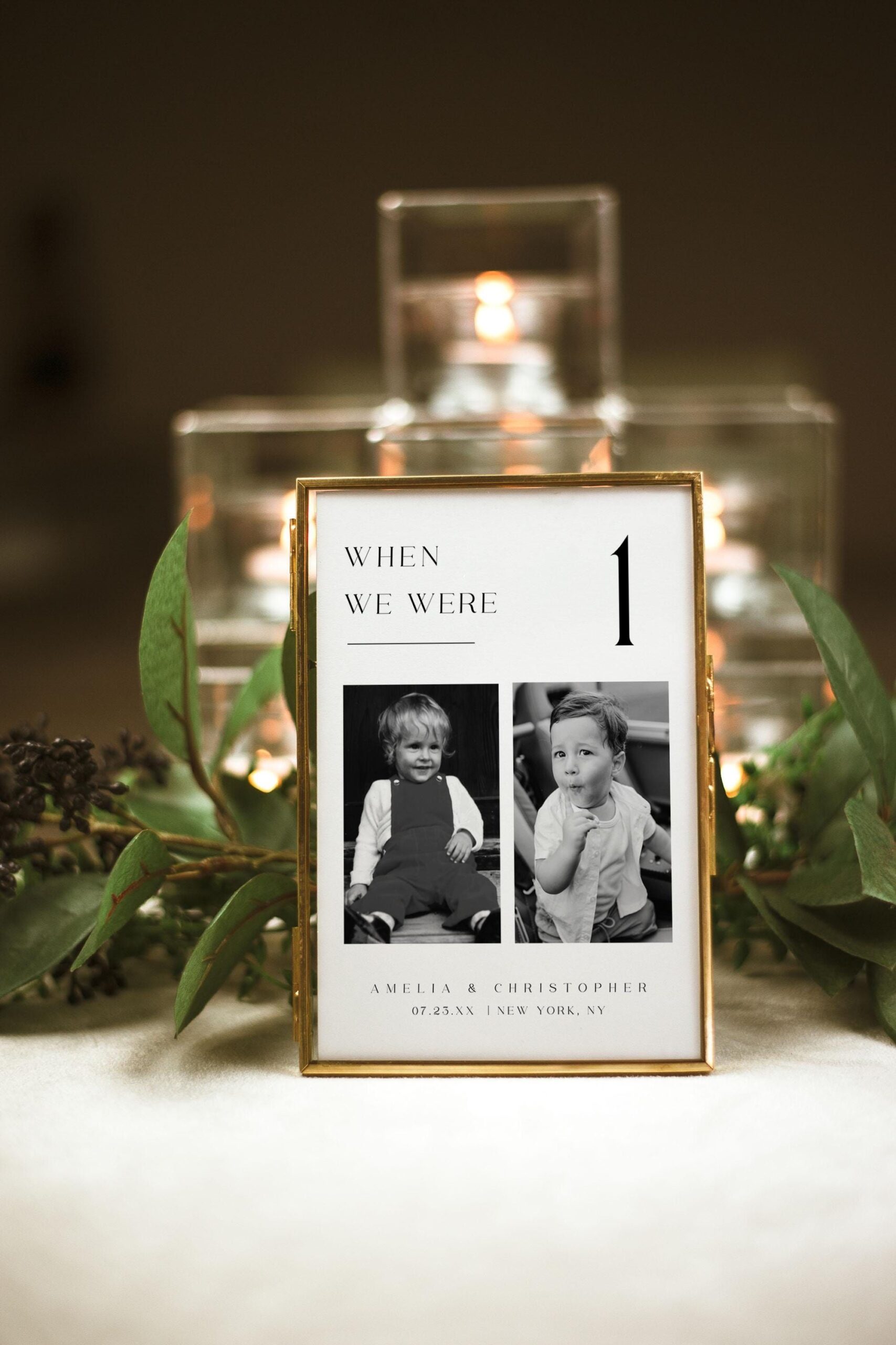 Modèle sur toile avec numéros de table, deux photos cartes de table de mariage #fv40