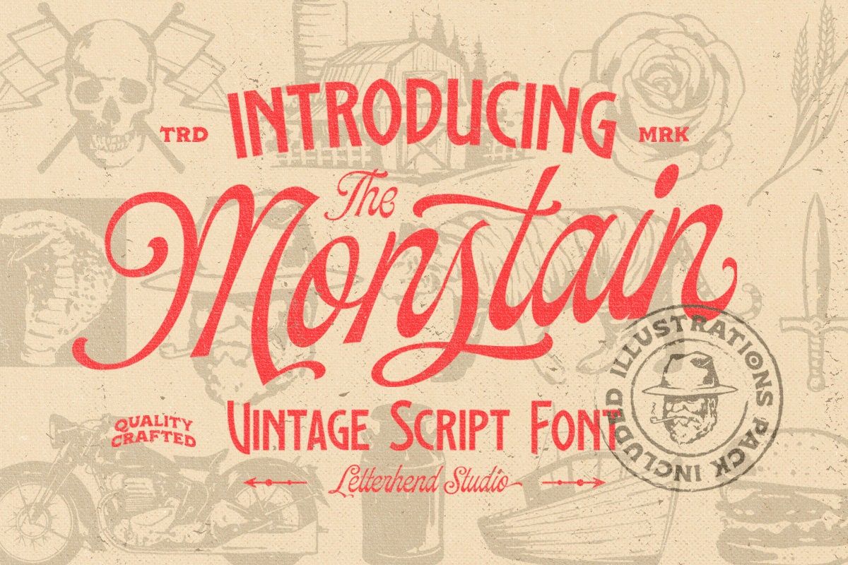 Police de caractères vintage Monstain : objets dessinés à la main