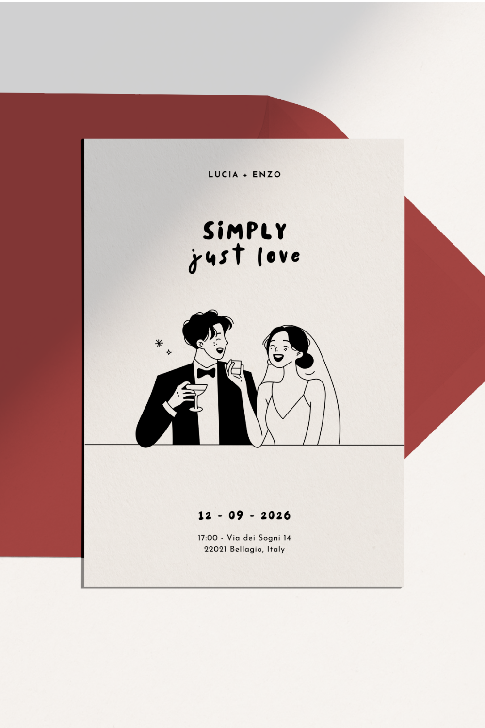 Wedding Invitation Template | Illustrated Hand-drawn Couple | RSVP & Details Set | Simply Just Love