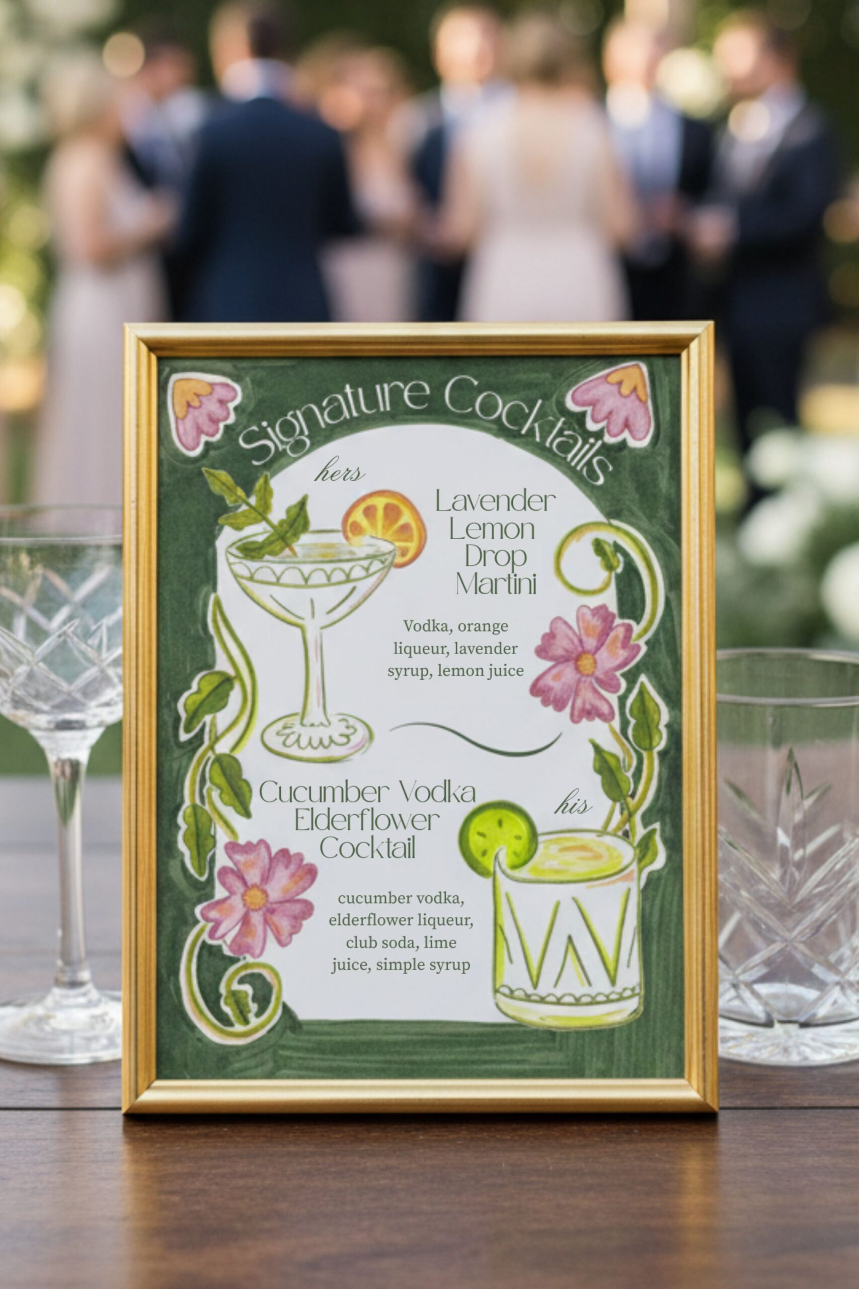 Personalized Wedding Cocktail Menu with Hand-Drawn Illustrations by Love, Lily Studios