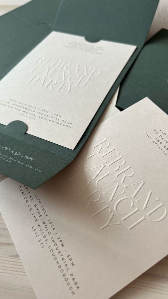 Luxury bespoke blind embossed launch party invitations