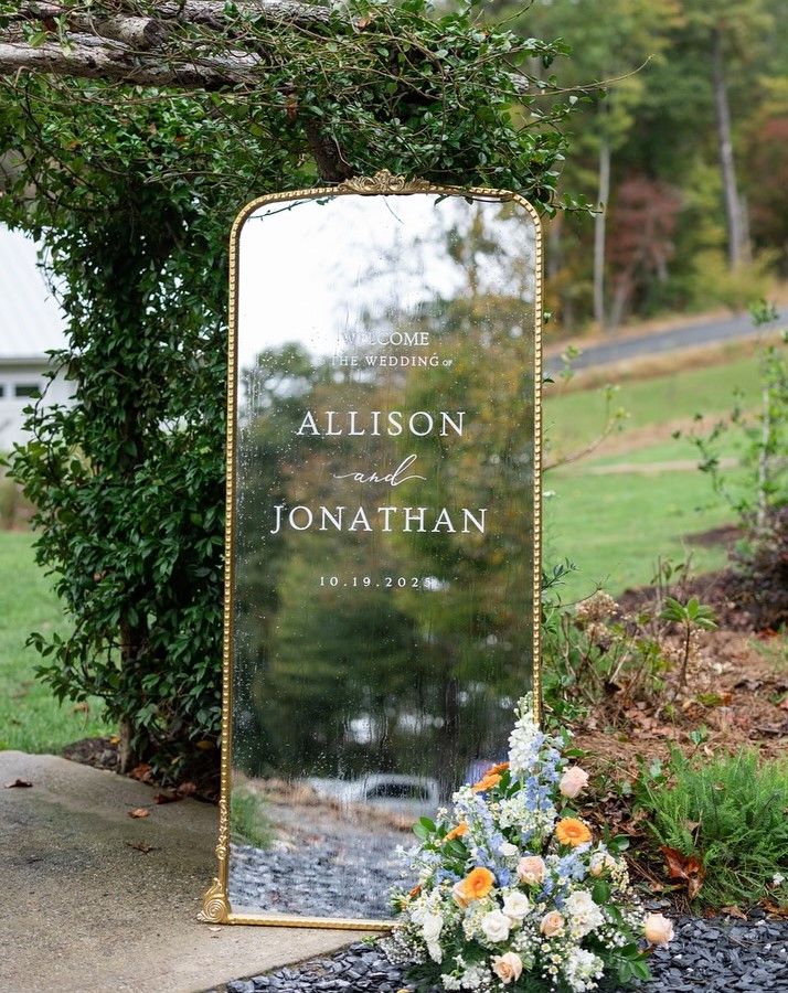 🌿 Elegant Mirror Welcome Sign with Soft Garden Florals | Funky Mountain Flowers