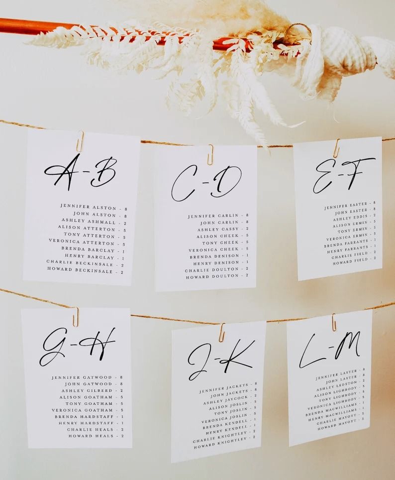 Alphabetical Seating Chart Cards, Minimalist Wedding Hanging Seating Chart Card, Table Seating Chart Cards, Wedding Seating Plan Cards #f38 — Etsy