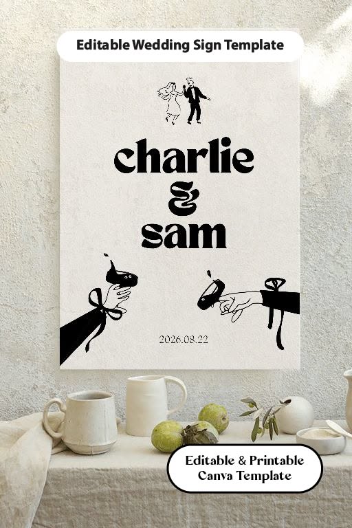Editable 24×36 Wedding Sign Canva Template | Large Printable Wedding Sign in Black and White