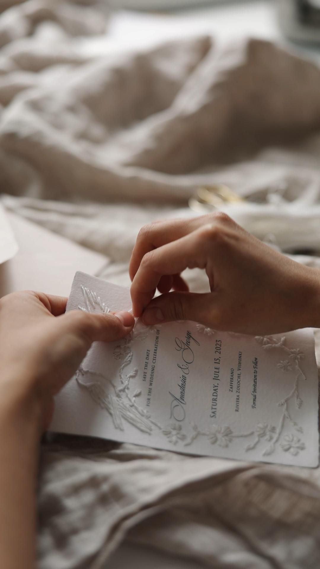 Unique embroidered handmade paper wedding invitations