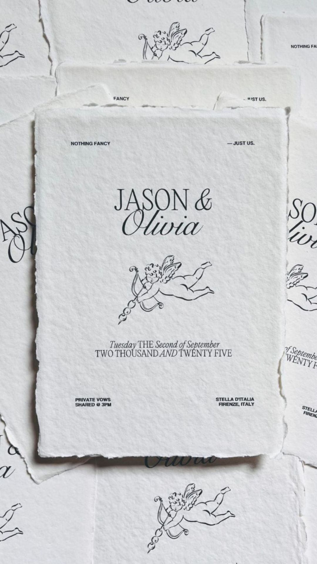 Minimal Handmade Wedding Invitation with Classic Cupid Design