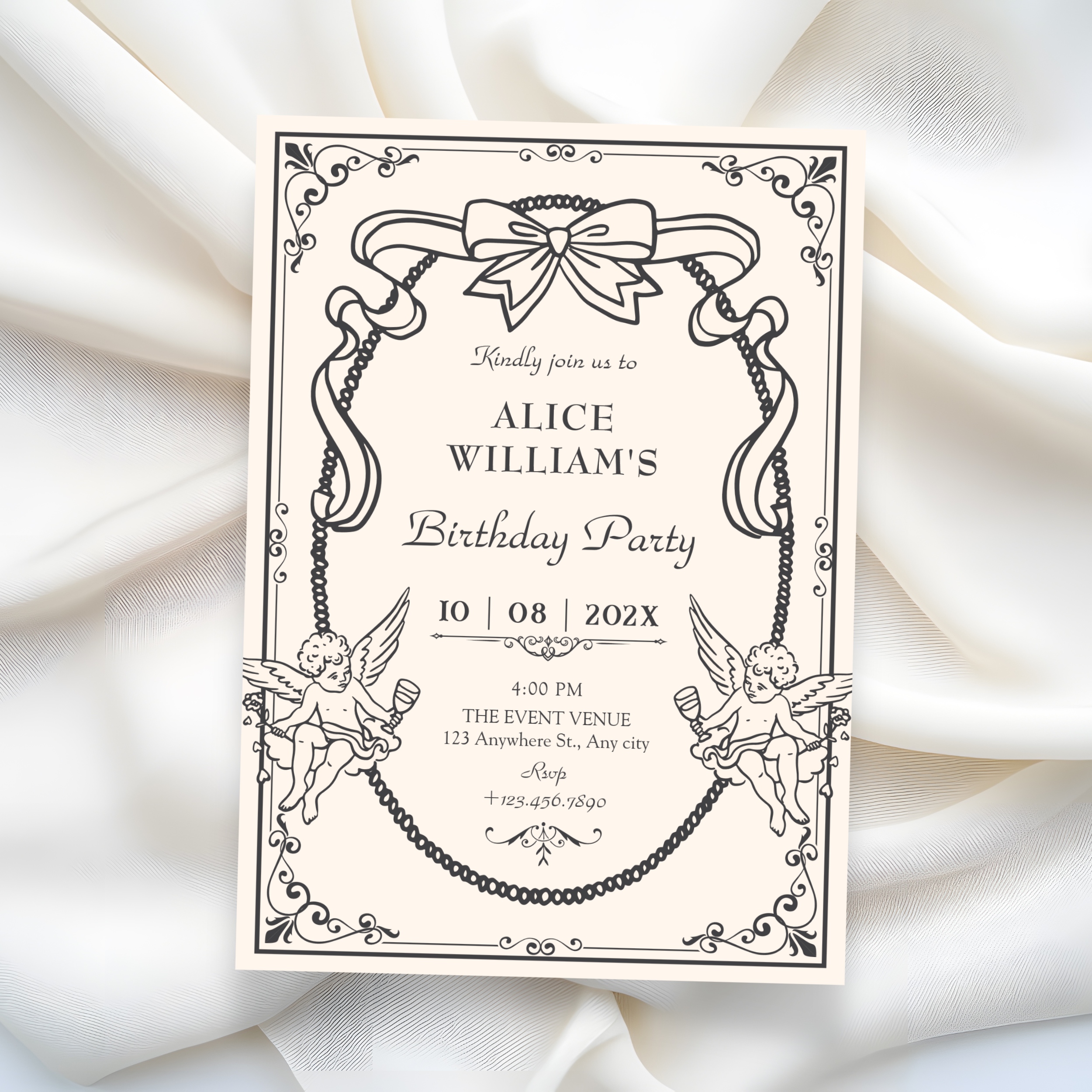 Personalized invitation Vintage artistic baroque bow