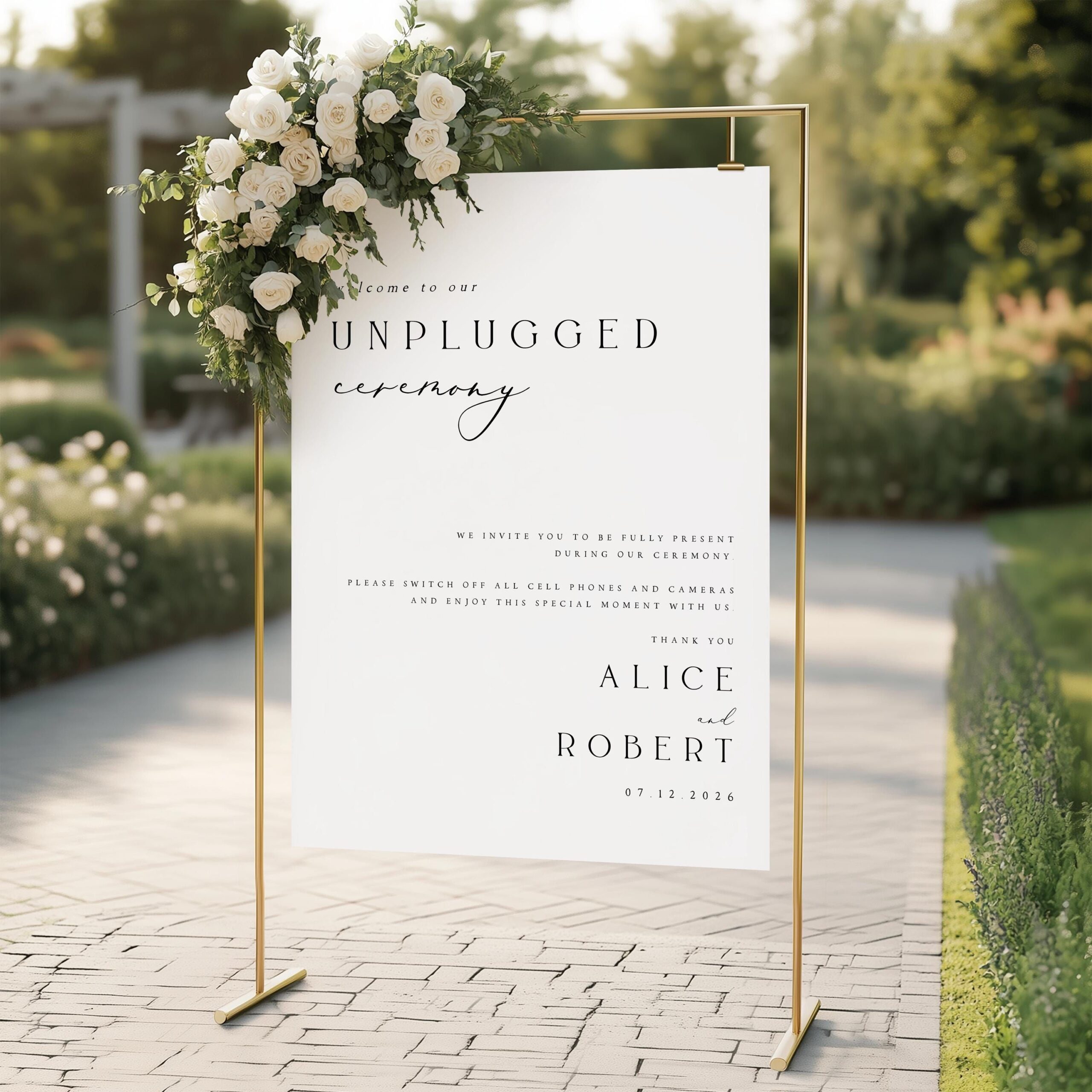 Élégante plaque de cérémonie débranchée, modèle de plaque de bienvenue de mariage, plaque de mariage minimaliste, plaque de cérémonie de mariage, enseignes Unplugged, #ALC