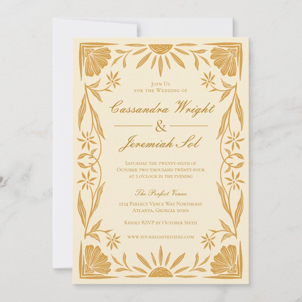 Yellow Floral and Sunshine Wedding Invitation | Zazzle