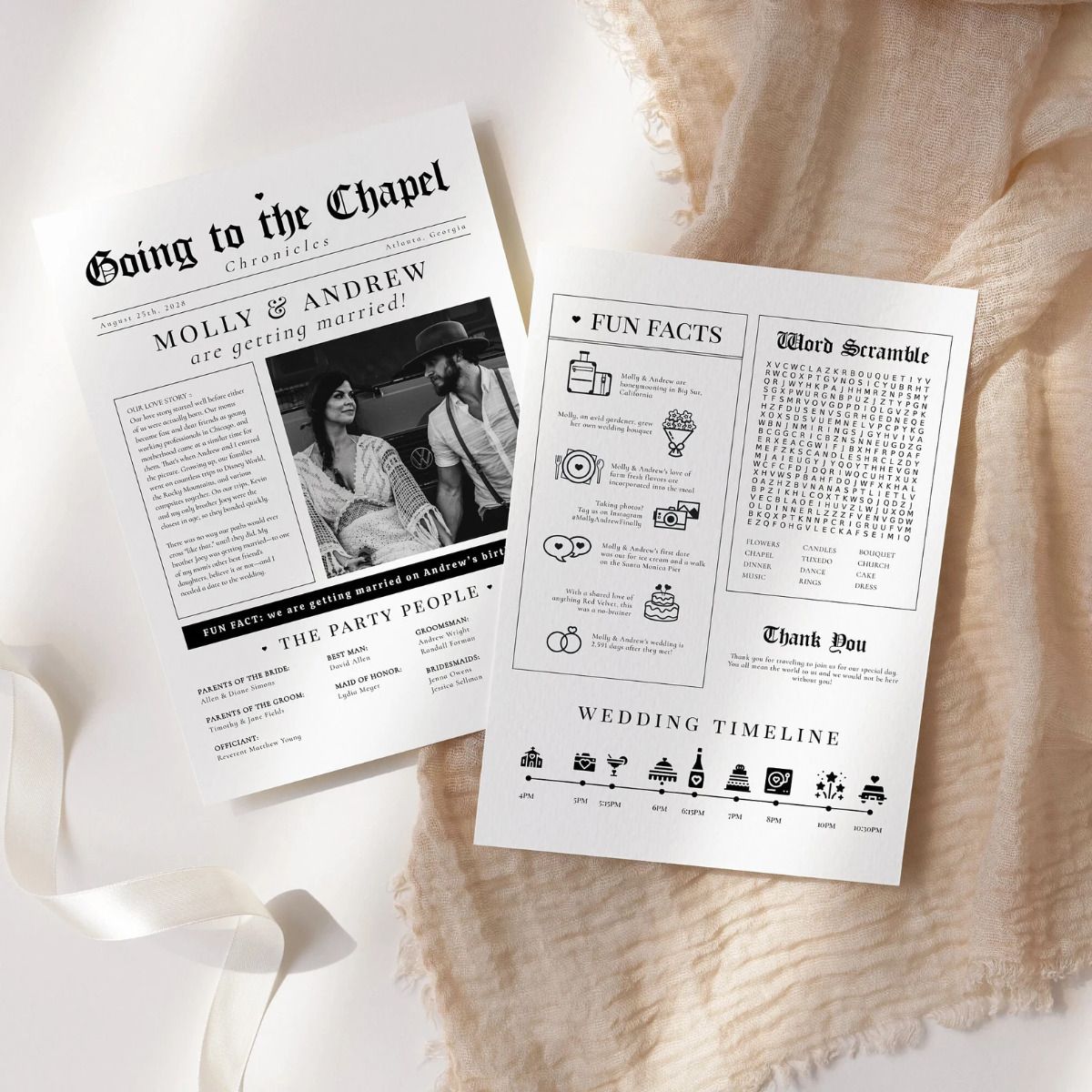 Printable Newspaper Wedding Program Wedding Template beatiful ceremony Program Template Editable