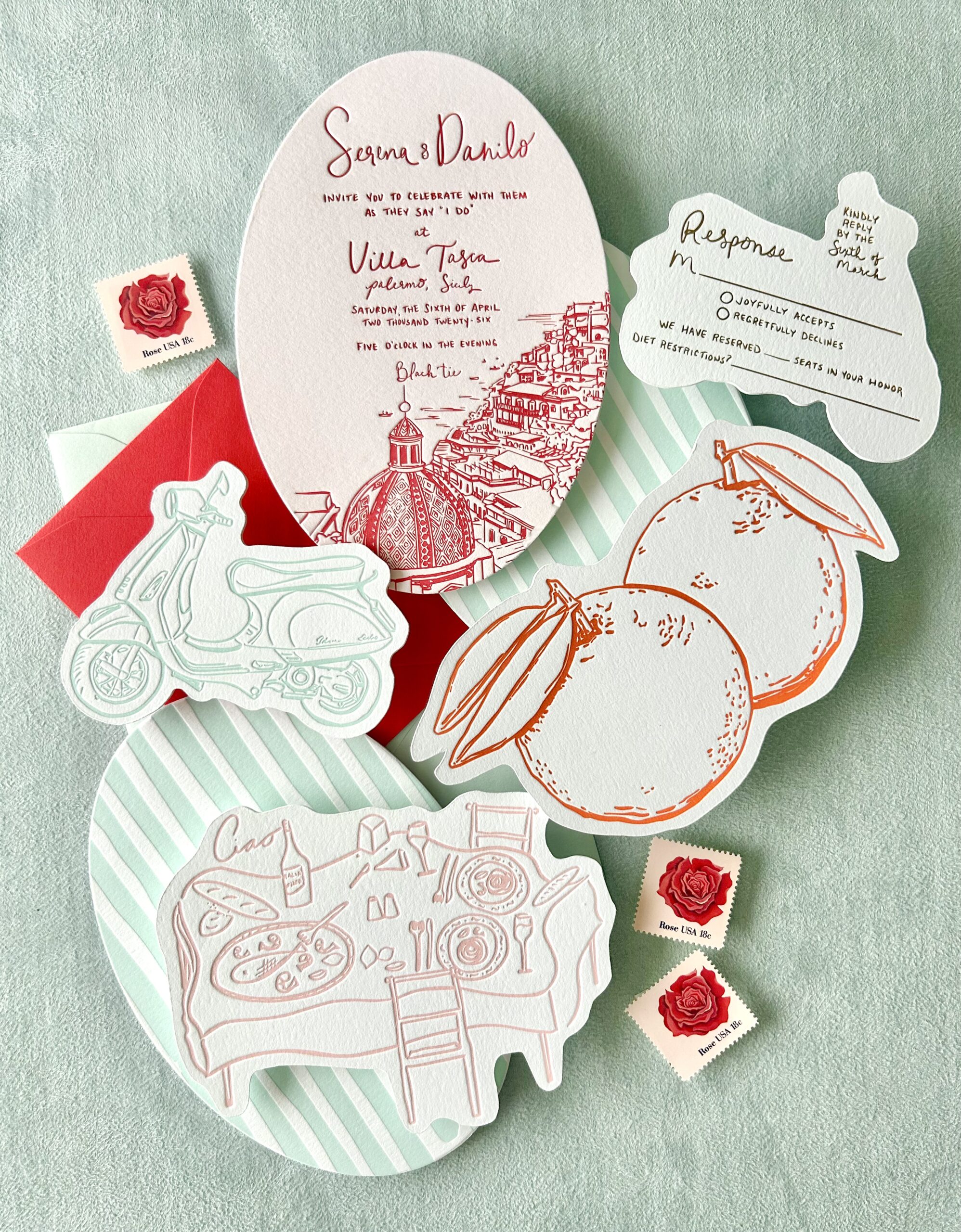 Italian Wedding Die-cut Letterpress Invitation Suite by Letters to Rose