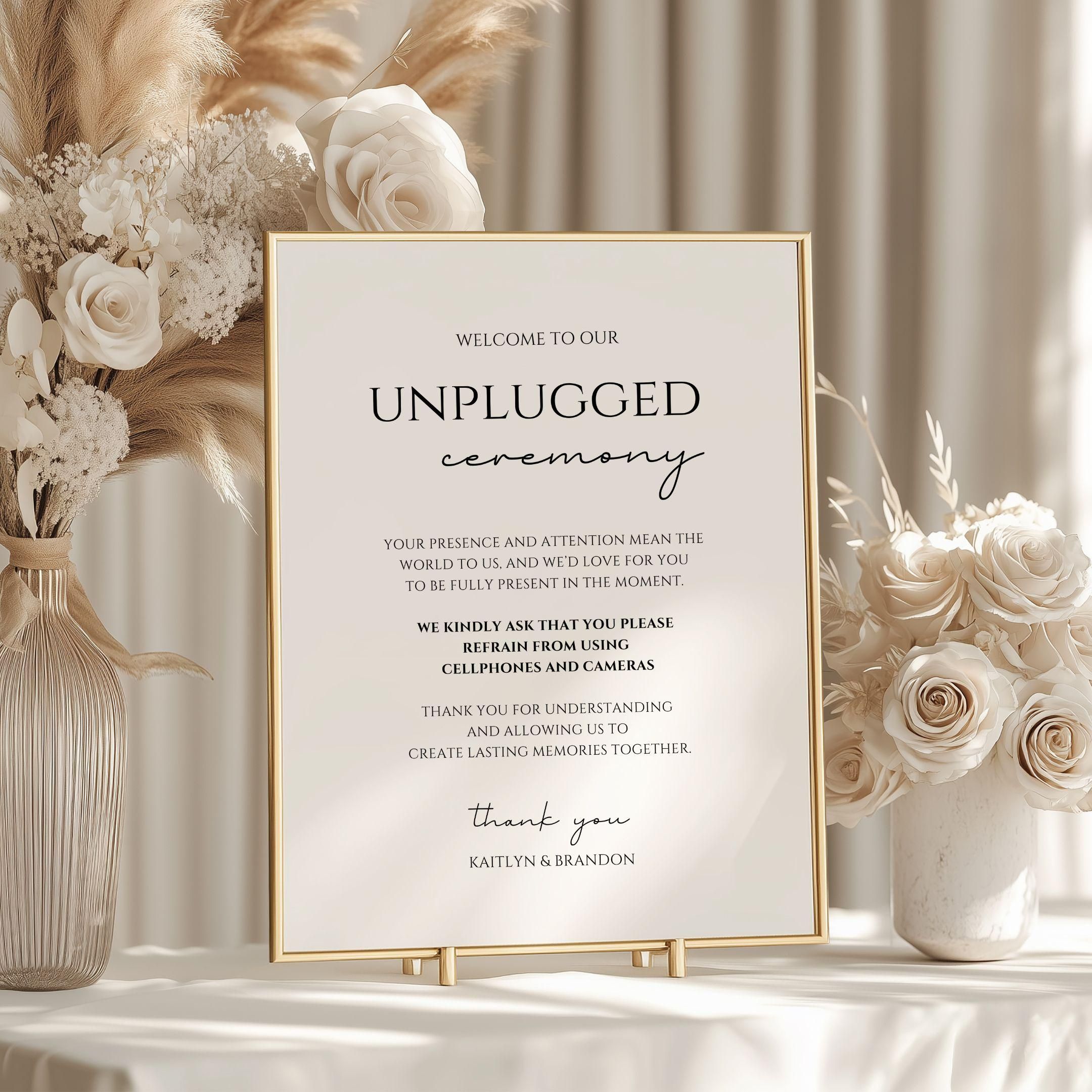 Enseigne de cérémonie débranchée : signalisation de mariage modifiable (modèle imprimable) 5 x 7, 8 x 10