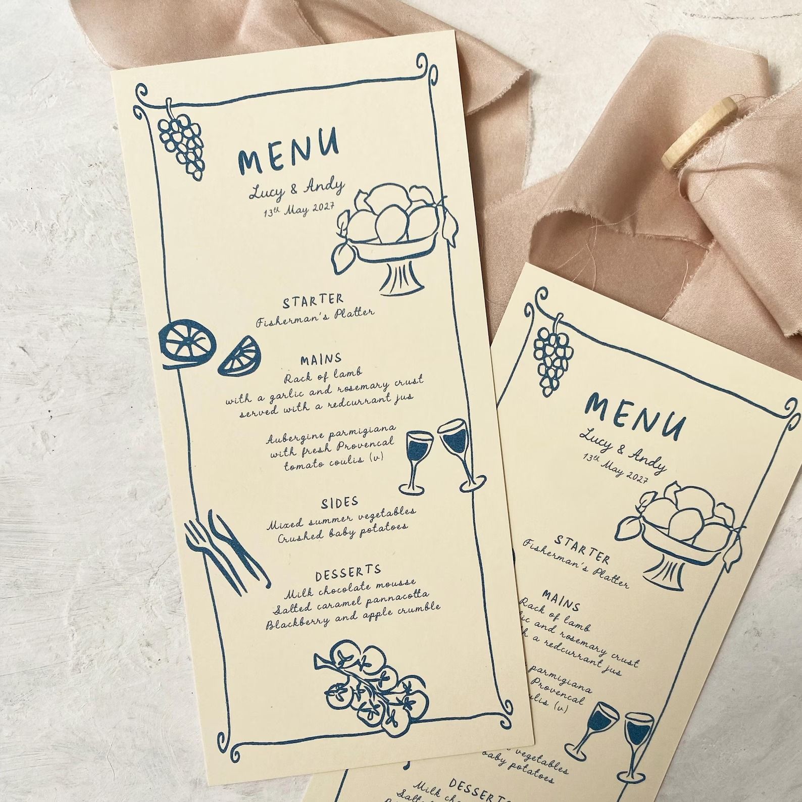 Whimsical Wedding Menu | Hand Drawn Menu | Dinner Party Stationery | Unique Menu Cards | Wedding Reception Decor — Etsy