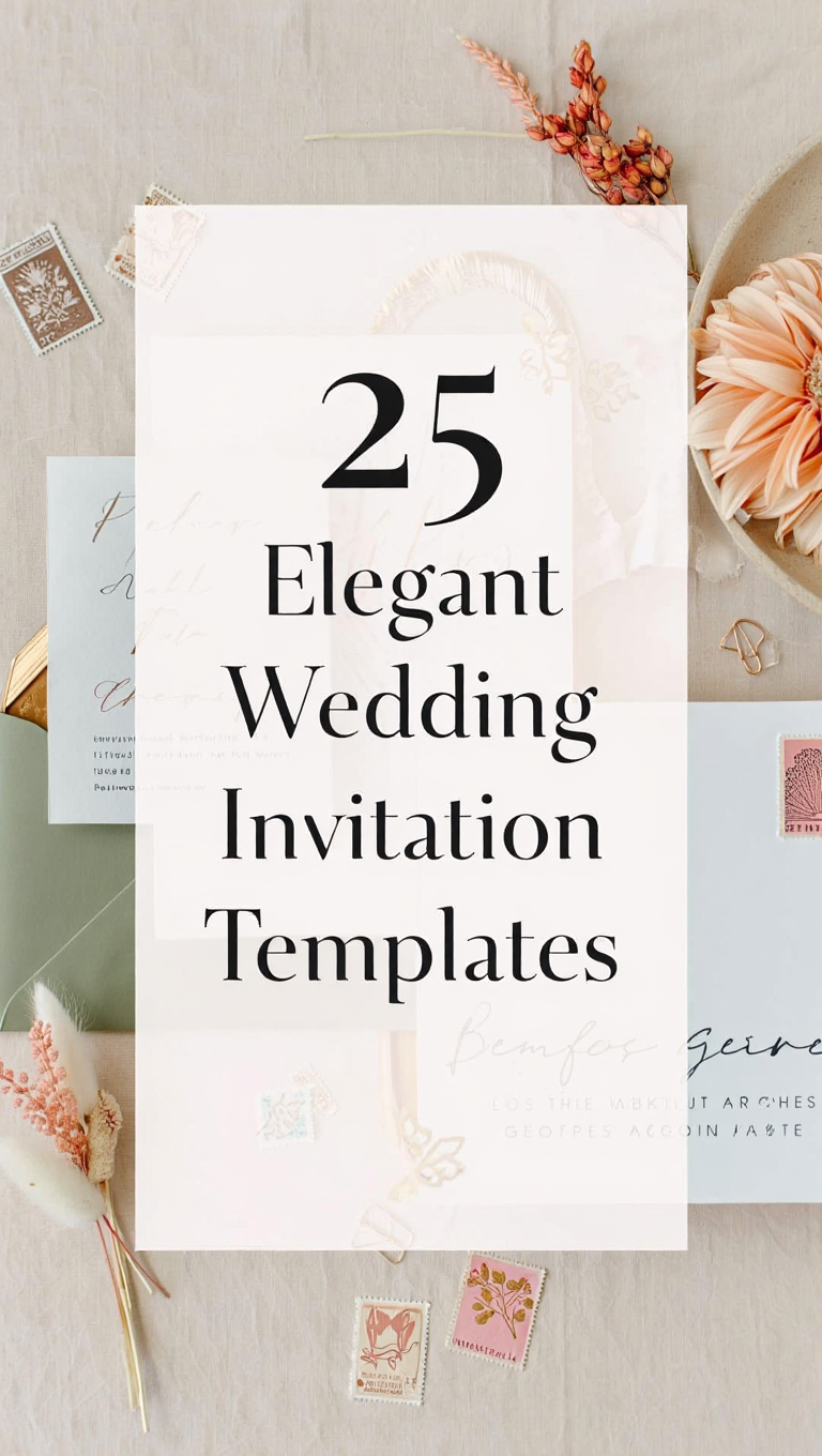 Vintage Stamp Paper Clip Wedding Invitation Template Set Editable Canva Stationery