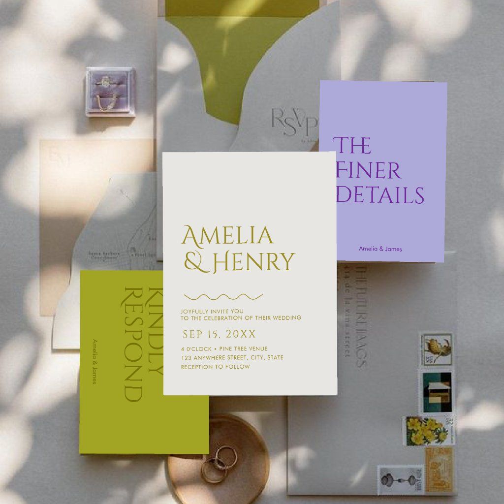 Modern minimalist bold Wavy Edge Wedding Invitation