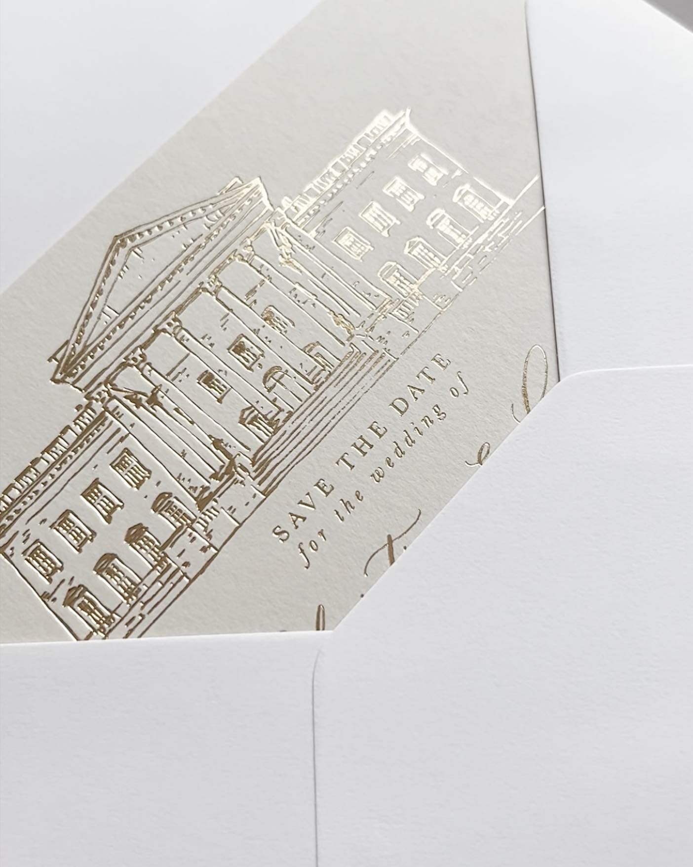 Gold foil wedding venue illustration