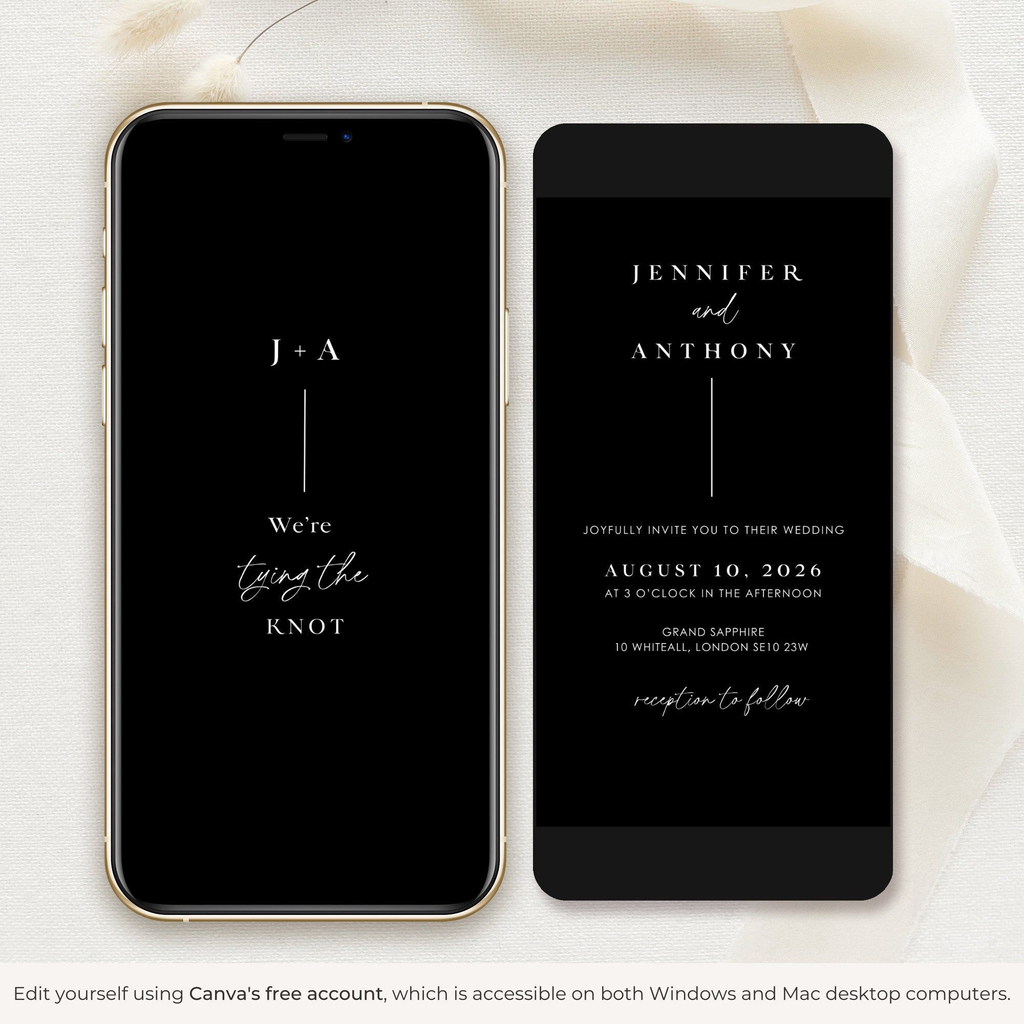 Elegant Monochrome Wedding Invitation Video Template Featuring Laura