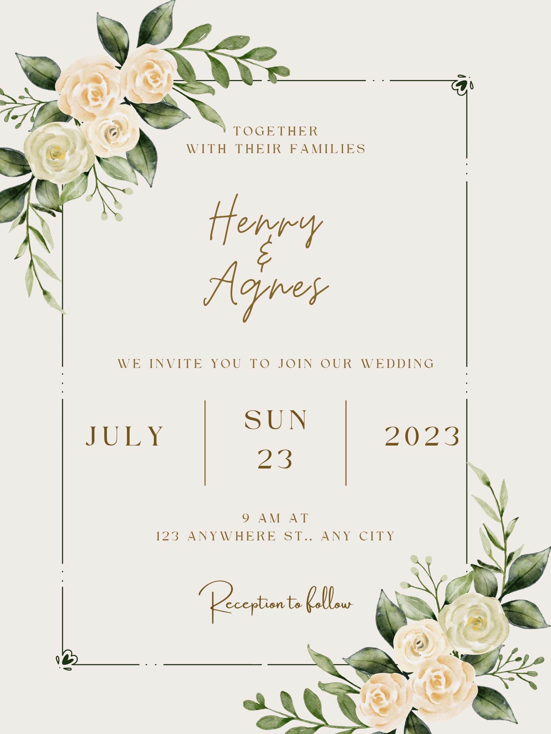 Modèle d’invitation de mariage floral : design minimaliste élégant (téléchargement numérique)